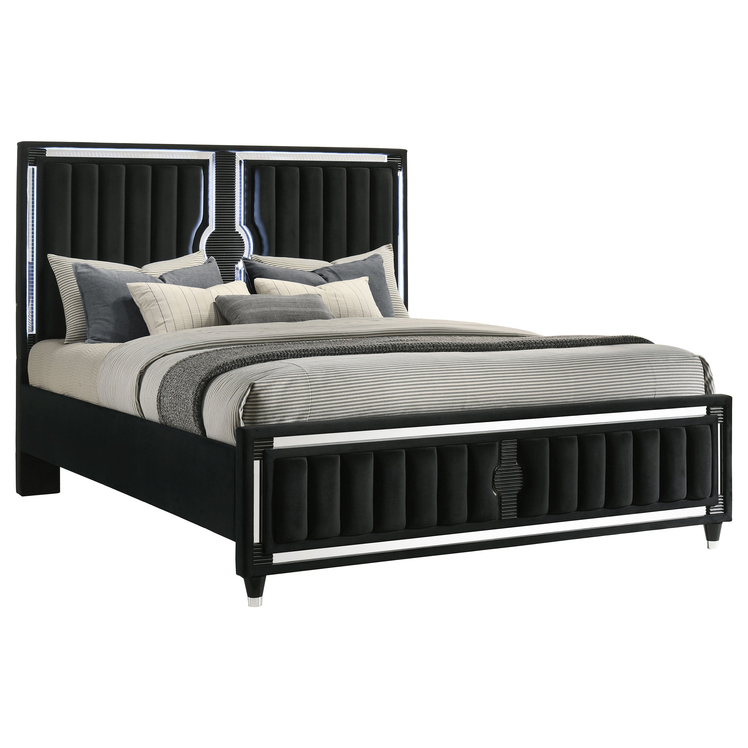 Ravenne Velvet Upholstered California King LED Panel Bed Black — view 3