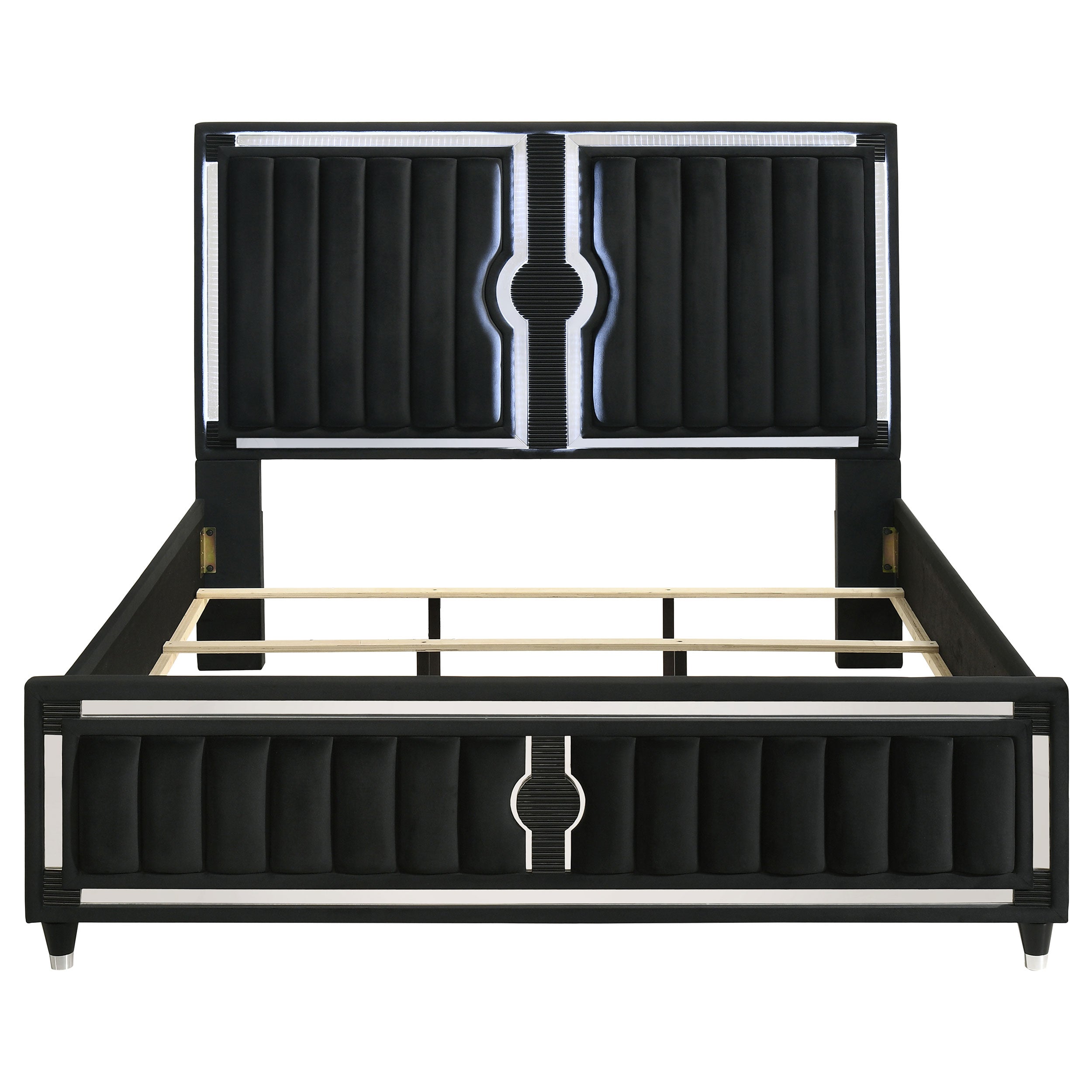 Ravenne Velvet Upholstered California King LED Panel Bed Black — view 4