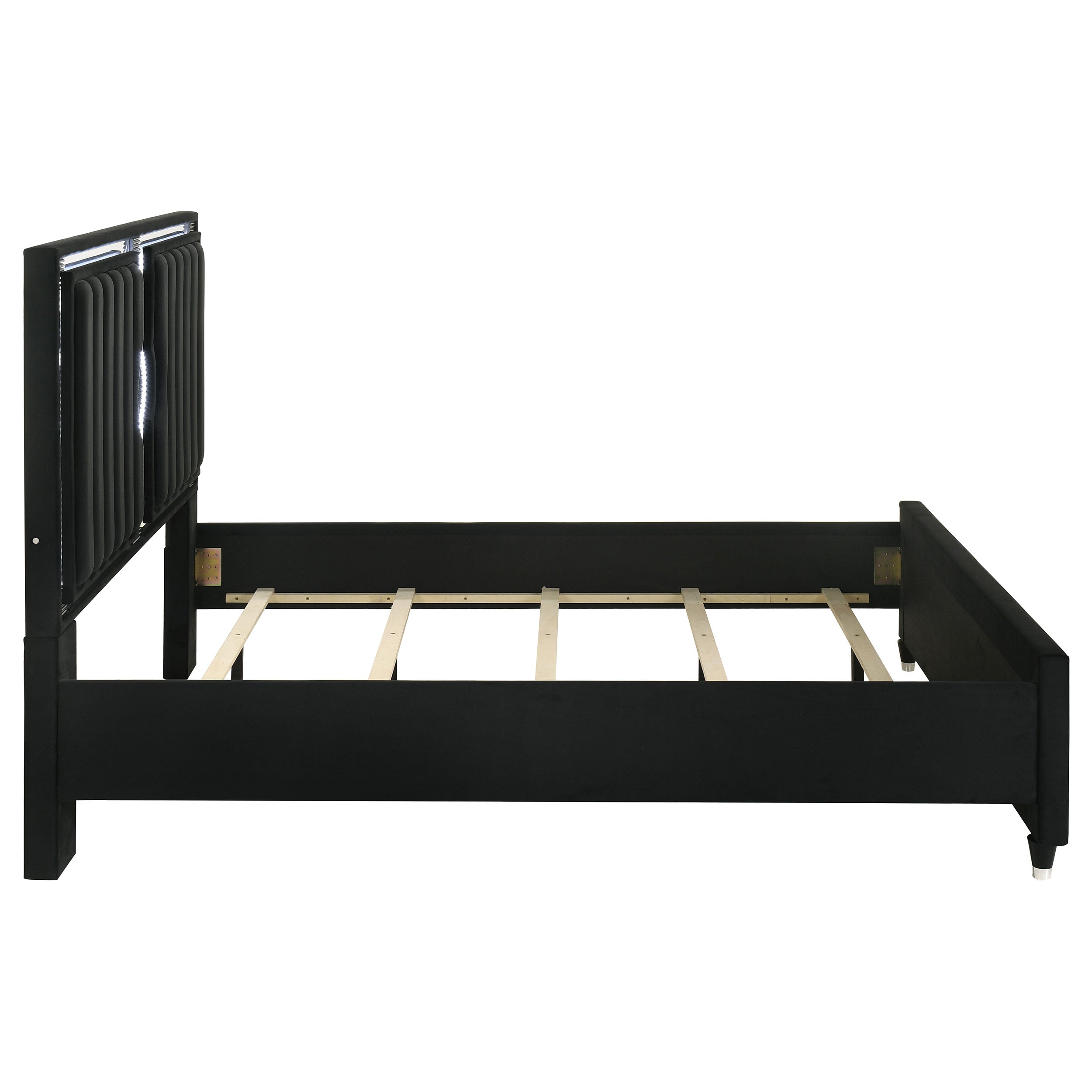 Ravenne Velvet Upholstered California King LED Panel Bed Black — view 6