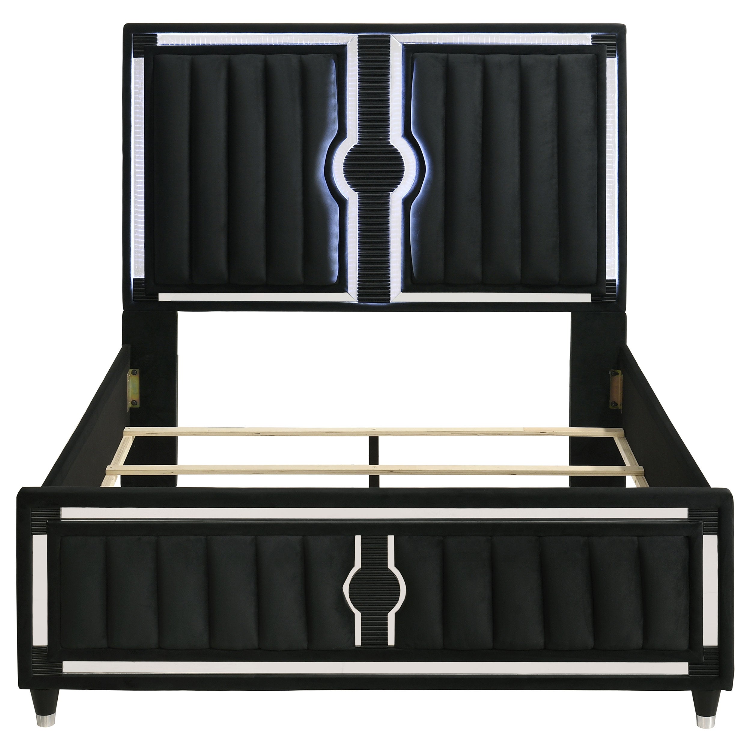 Ravenne Velvet Upholstered Queen LED Panel Bed Black — view 4