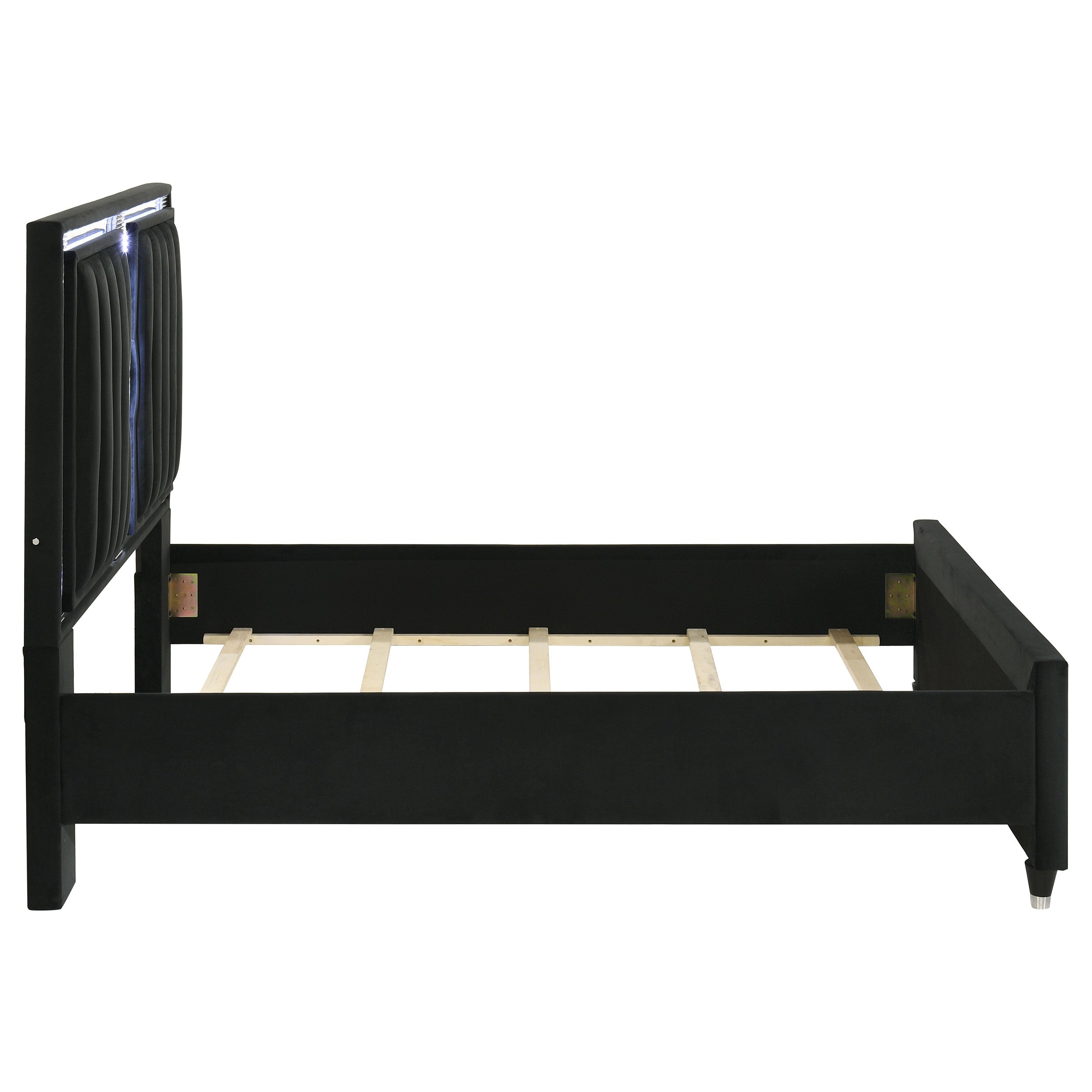 Ravenne Velvet Upholstered Queen LED Panel Bed Black — view 6