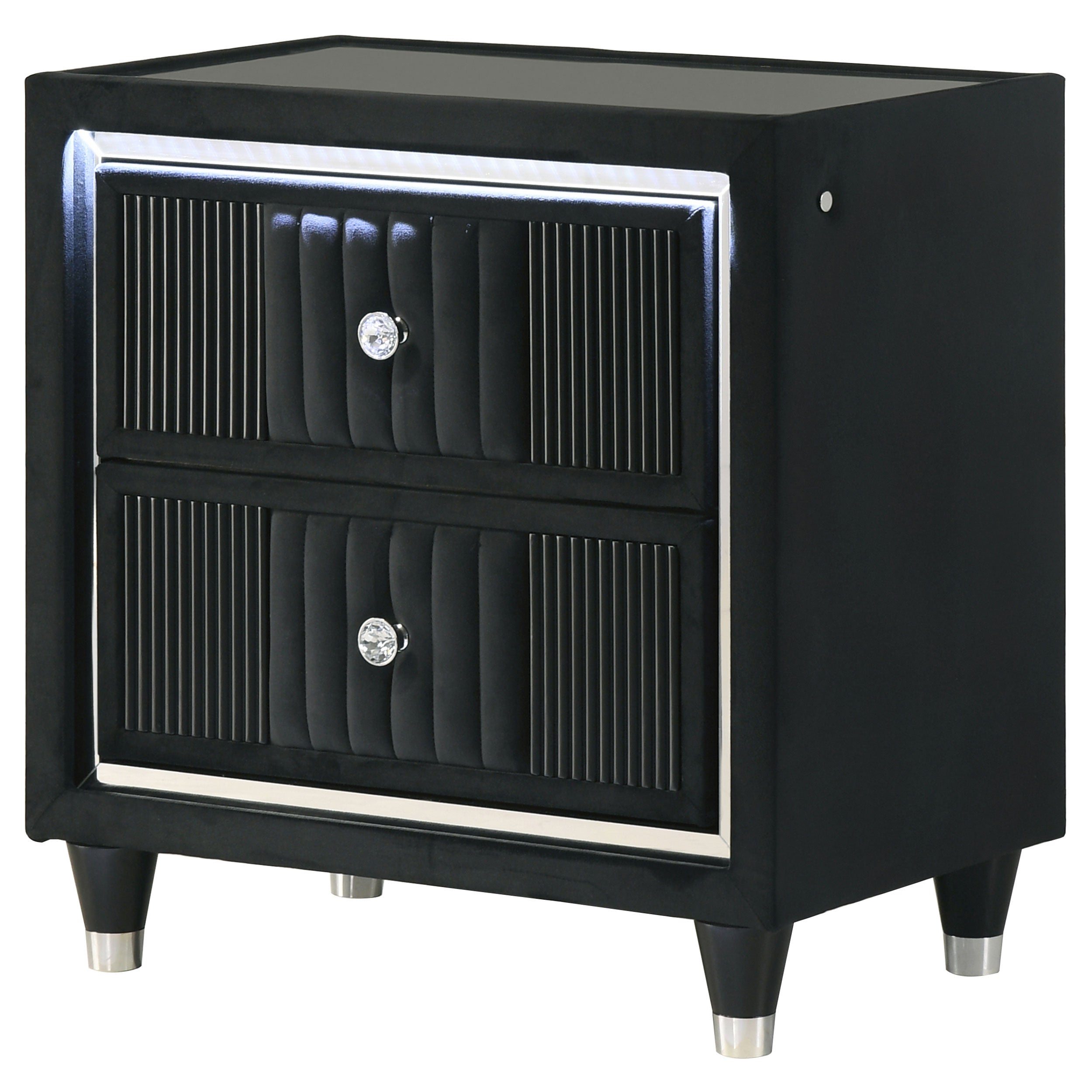 Ravenne 2-drawer Velvet Upholstered LED Nightstand with USB Black — view 4