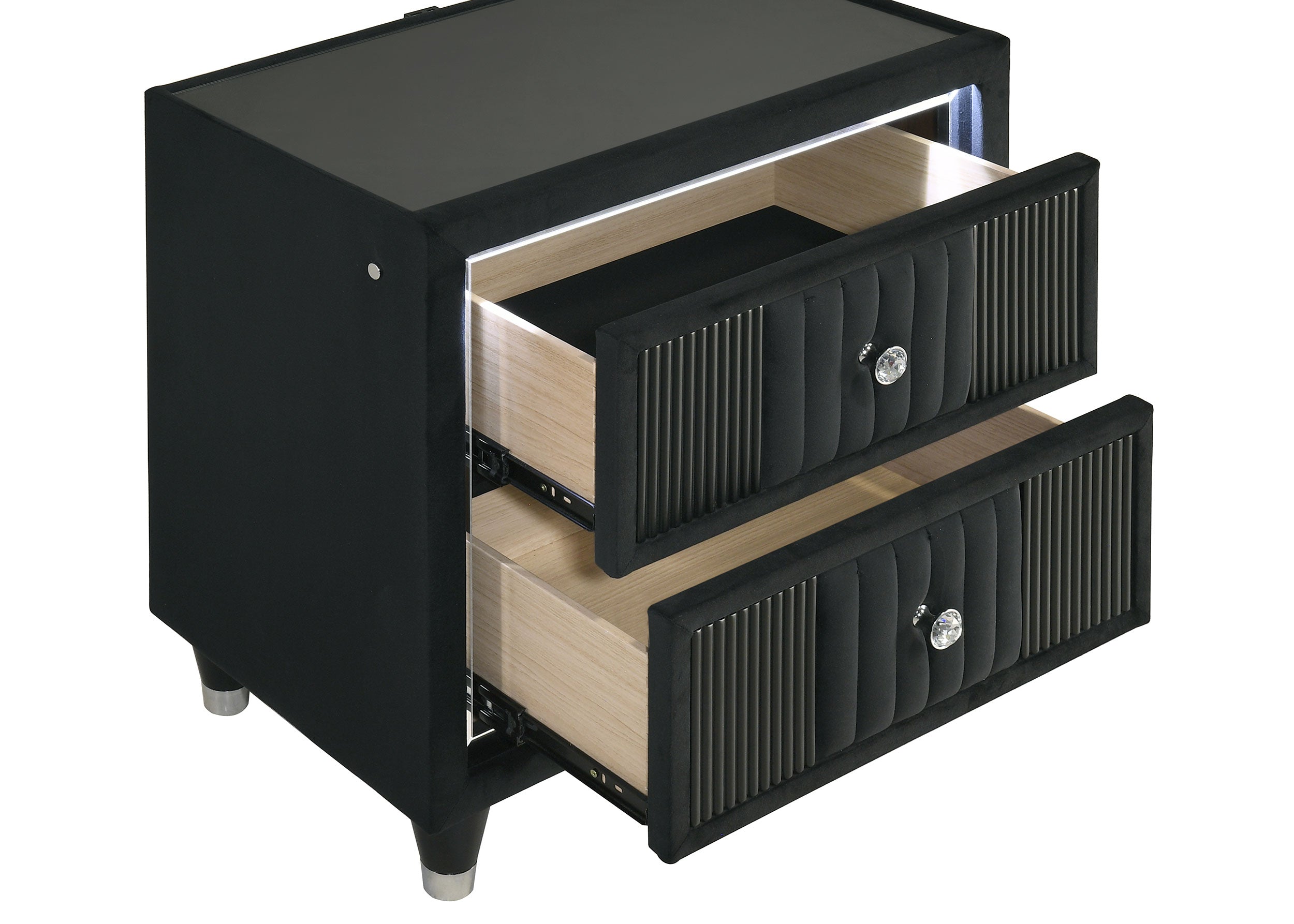Ravenne 2-drawer Velvet Upholstered LED Nightstand with USB Black — view 10