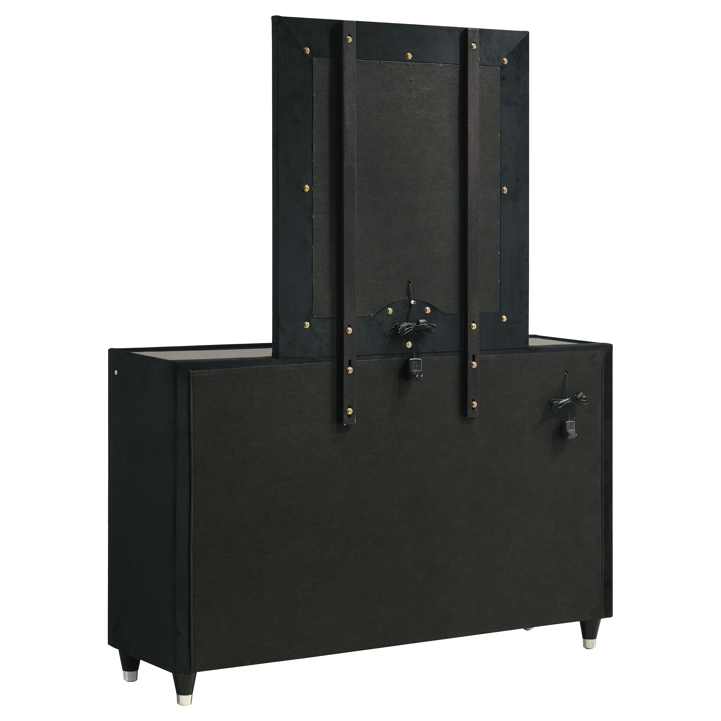 Ravenne 8-drawer Velvet Upholstered LED Dresser and Mirror Black — view 6