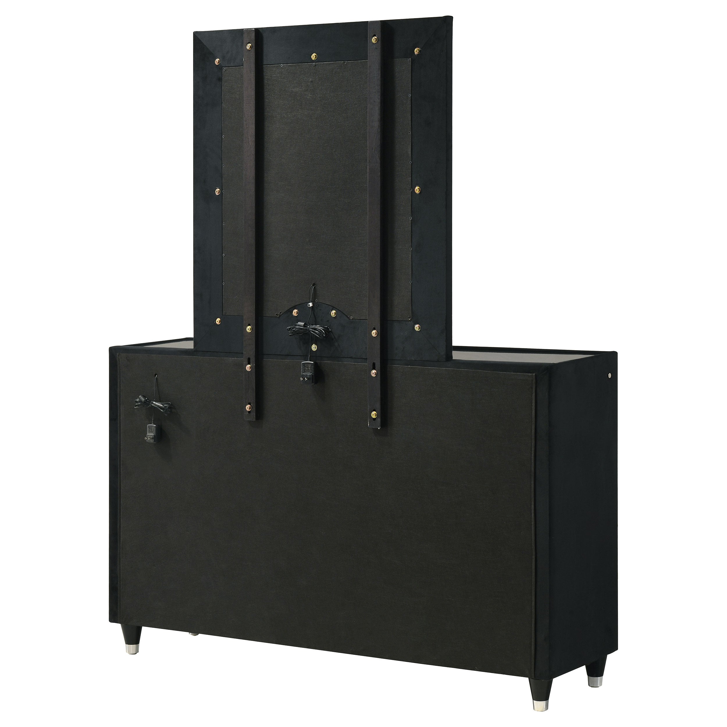 Ravenne 8-drawer Velvet Upholstered LED Dresser and Mirror Black — view 8