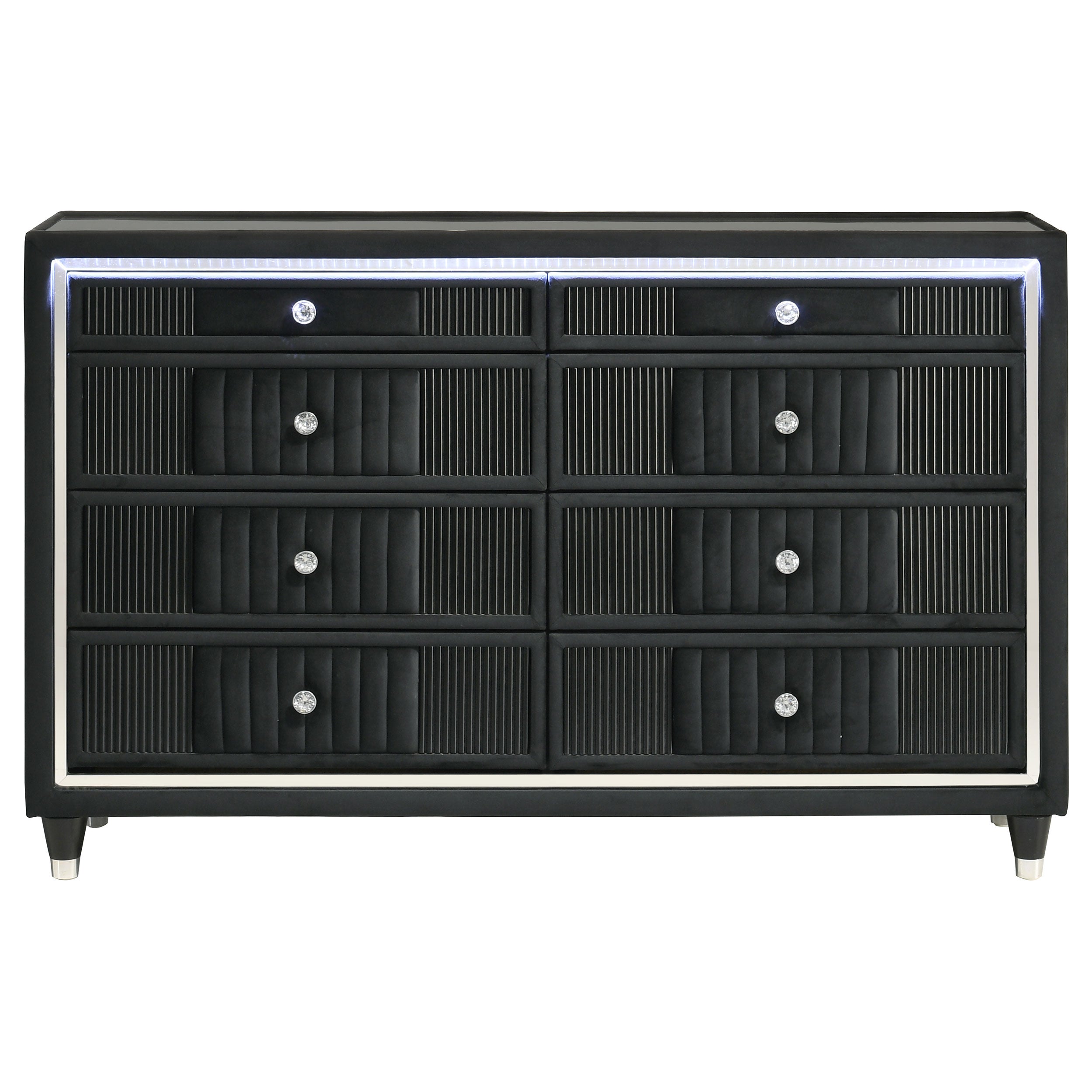 Ravenne 8-drawer Velvet Upholstered LED Dresser Cabinet Black — view 3