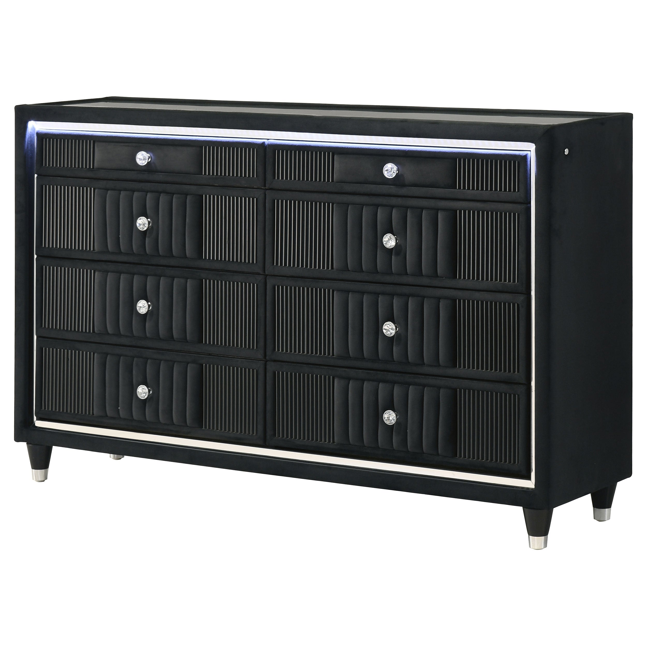Ravenne 8-drawer Velvet Upholstered LED Dresser Cabinet Black — view 4