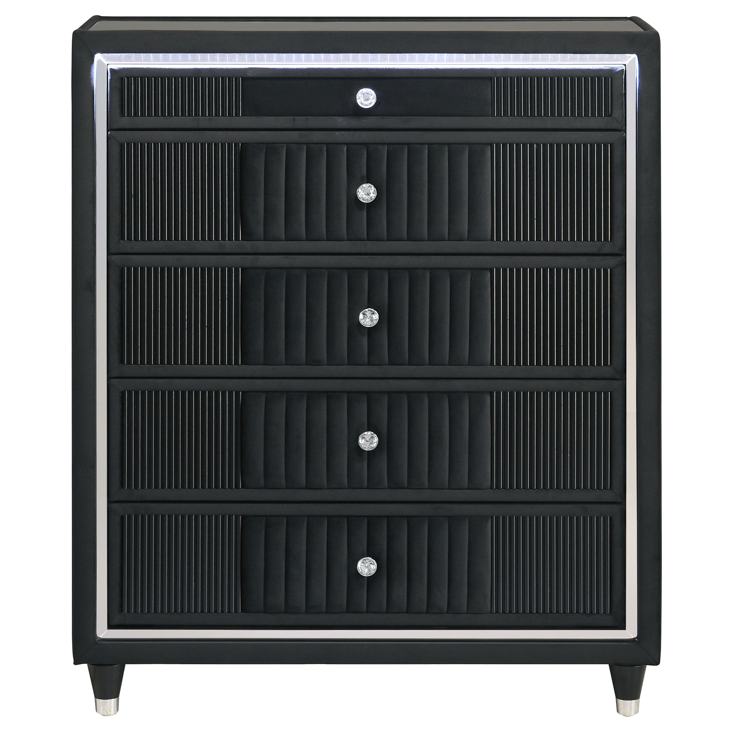 Ravenne 5-drawer Velvet Upholstered LED Chest of Drawers Black — view 3