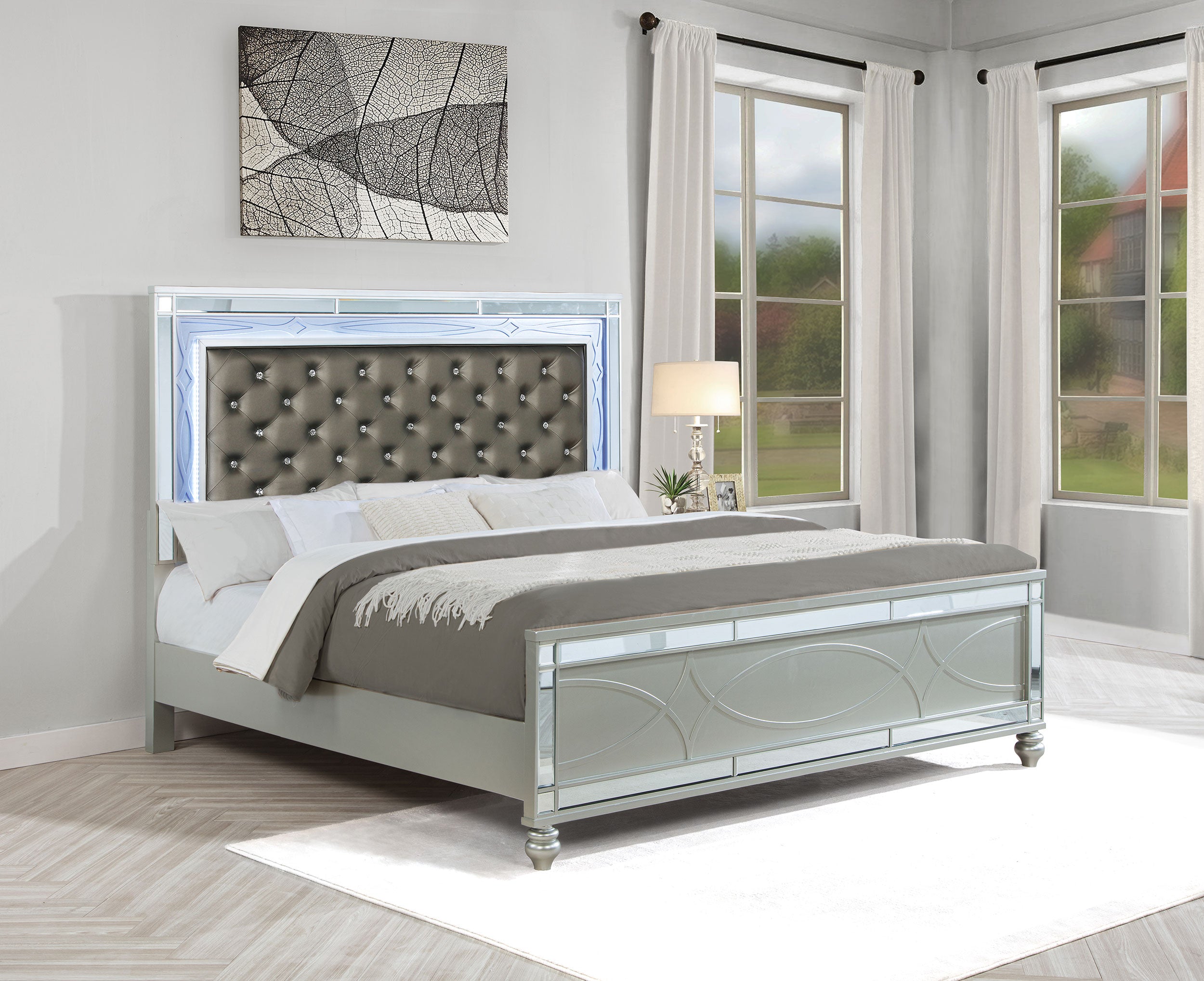 Gunnison Wood Eastern King LED Panel Bed Silver Metallic — view 2