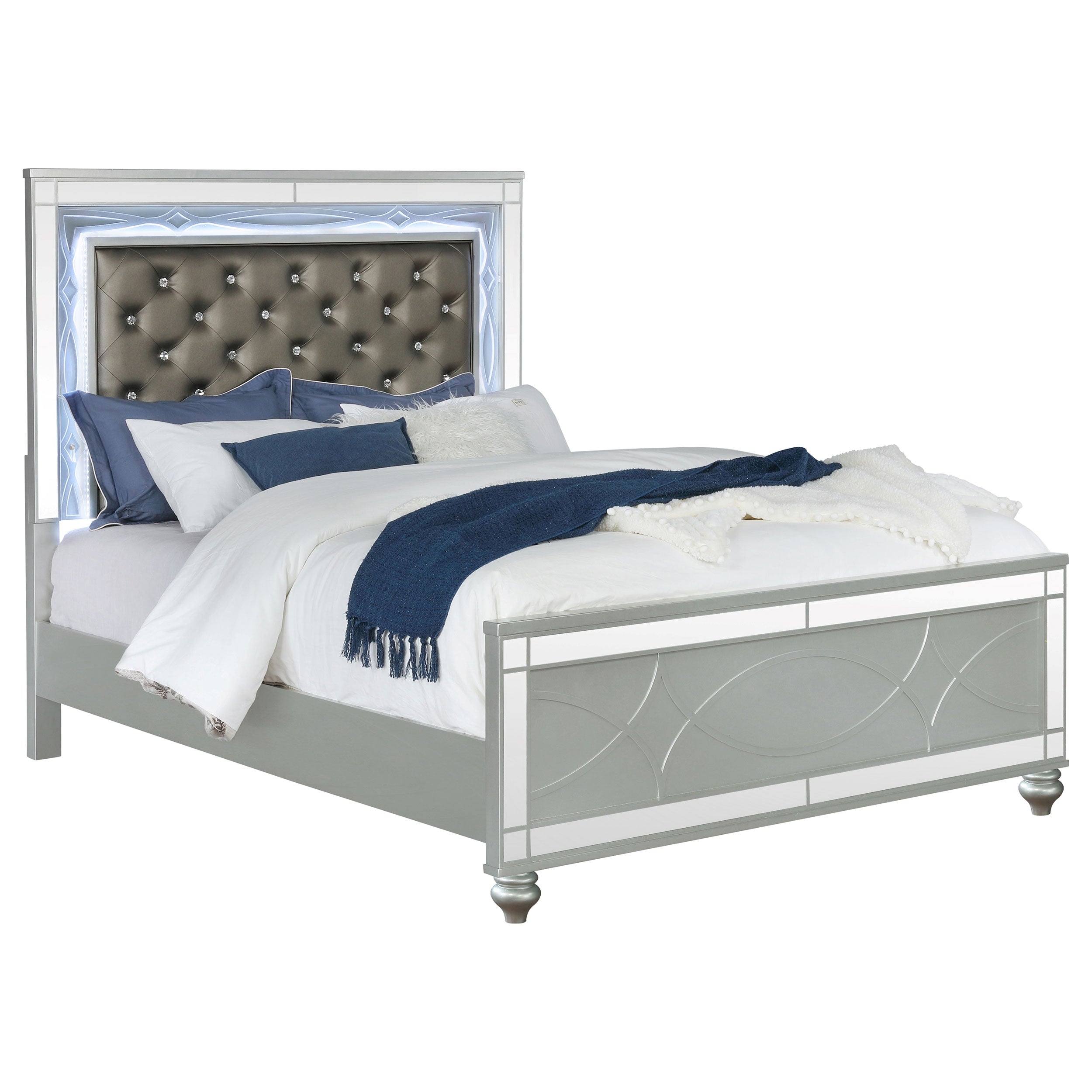 Gunnison Wood Queen LED Panel Bed Silver Metallic — view 3