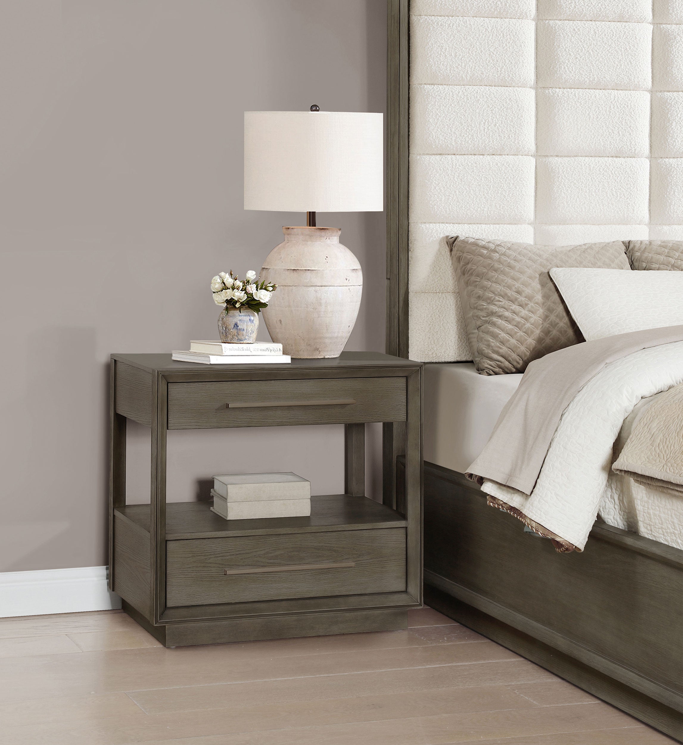 Durango 2-drawer Nightstand Bedside Table Taupe Oak — view 2