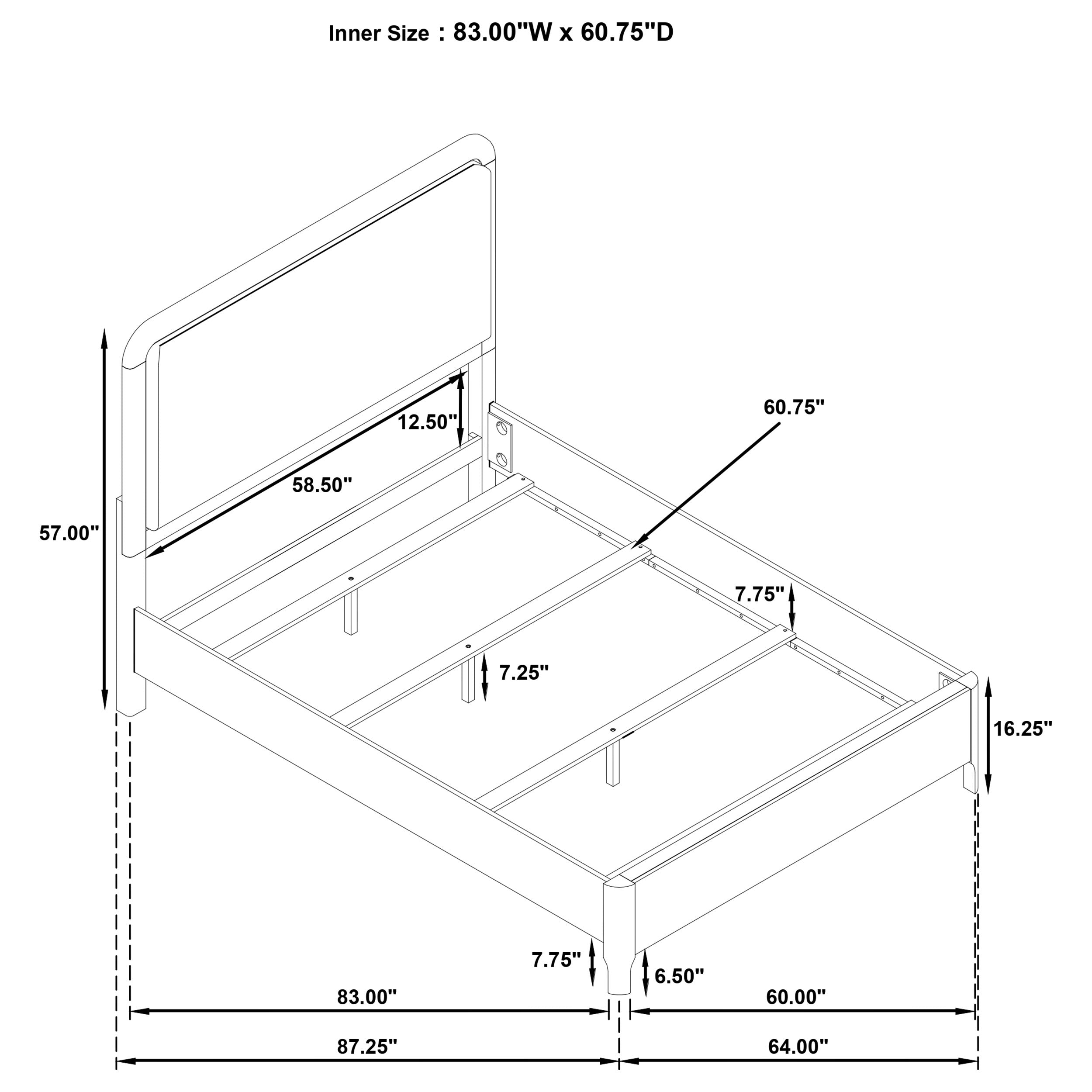 Maderia 57-inch Upholstered Queen Panel Bed Walnut — view 11