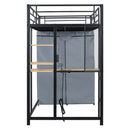 Loft Bed With Desk, Shelves, Power Outlet, LED Light And Wardrobe