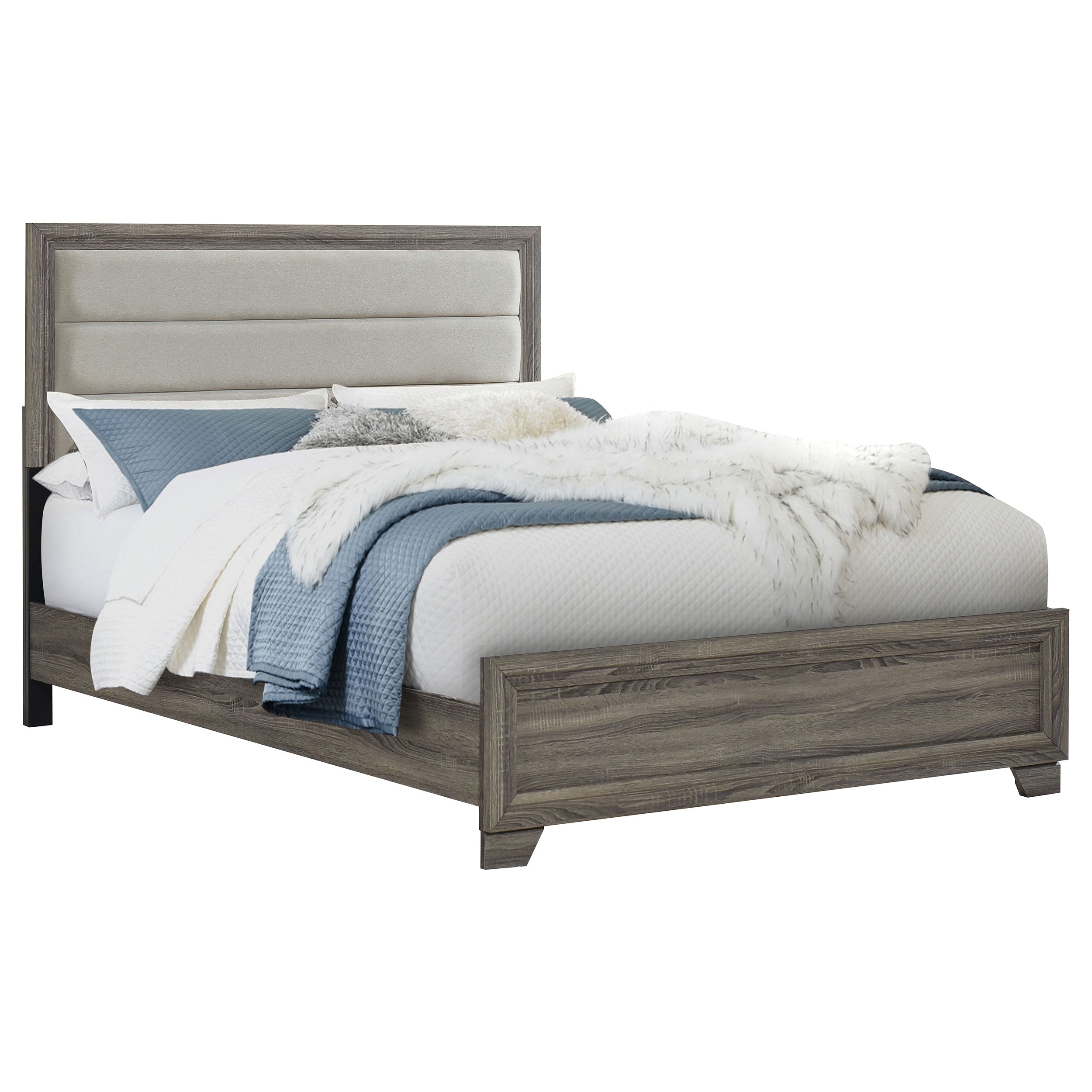 Wright 52-inch Upholstered Queen Bed Brown Oak — view 3