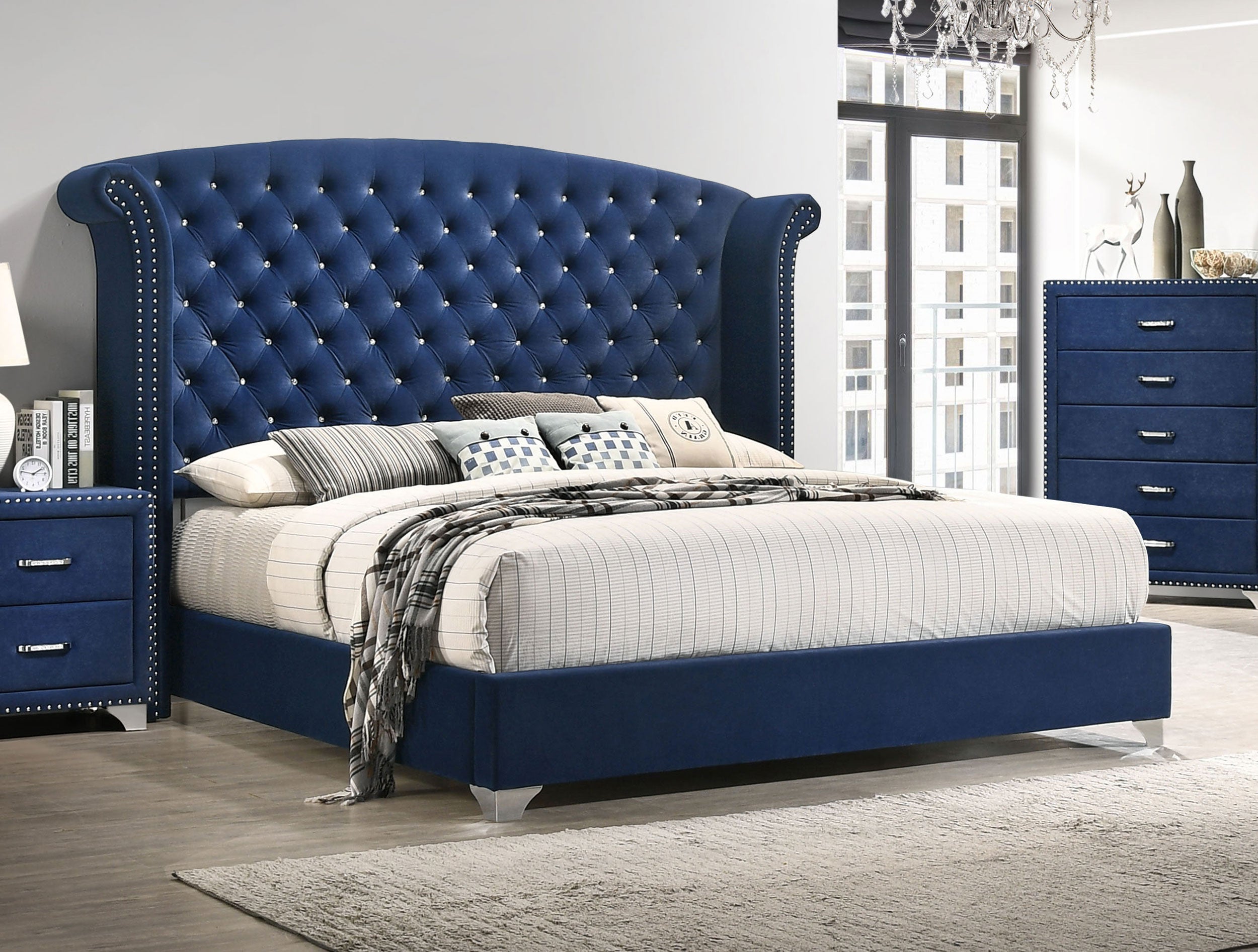 Melody Upholstered Queen Wingback Bed Pacific Blue — view 2