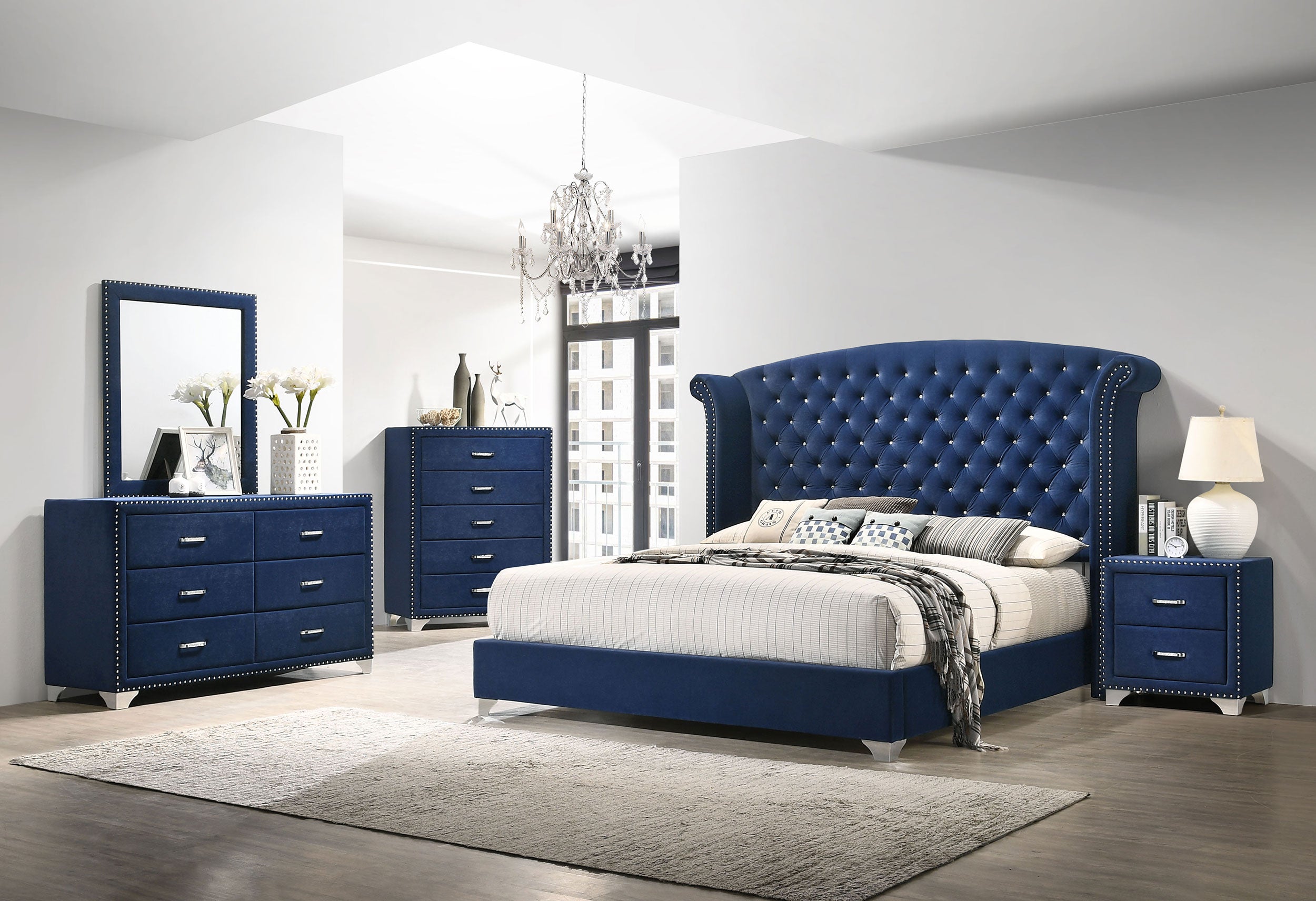 Melody Upholstered Queen Wingback Bed Pacific Blue — view 6