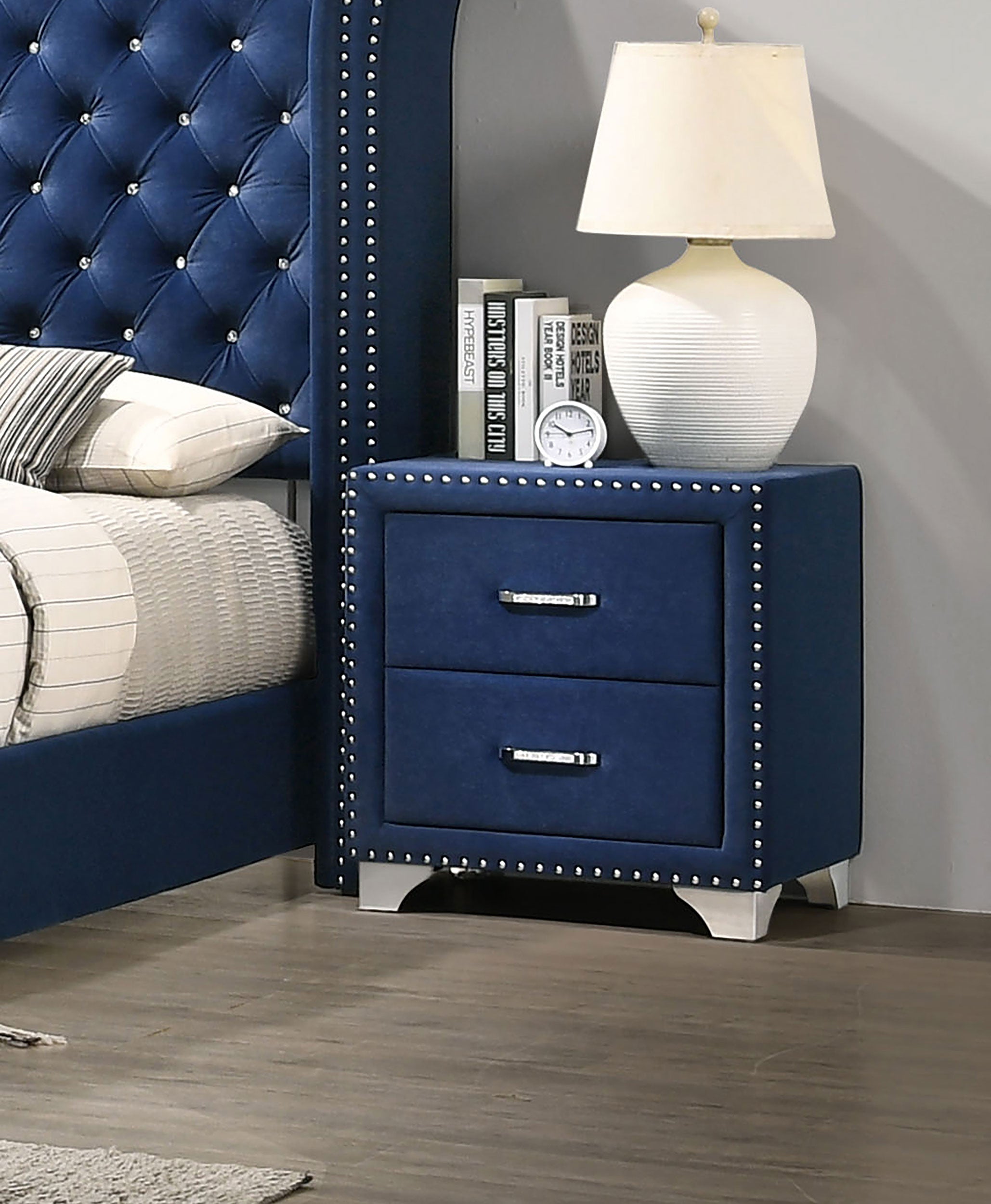 Melody Upholstered 2-drawer Nightstand Pacific Blue — view 2