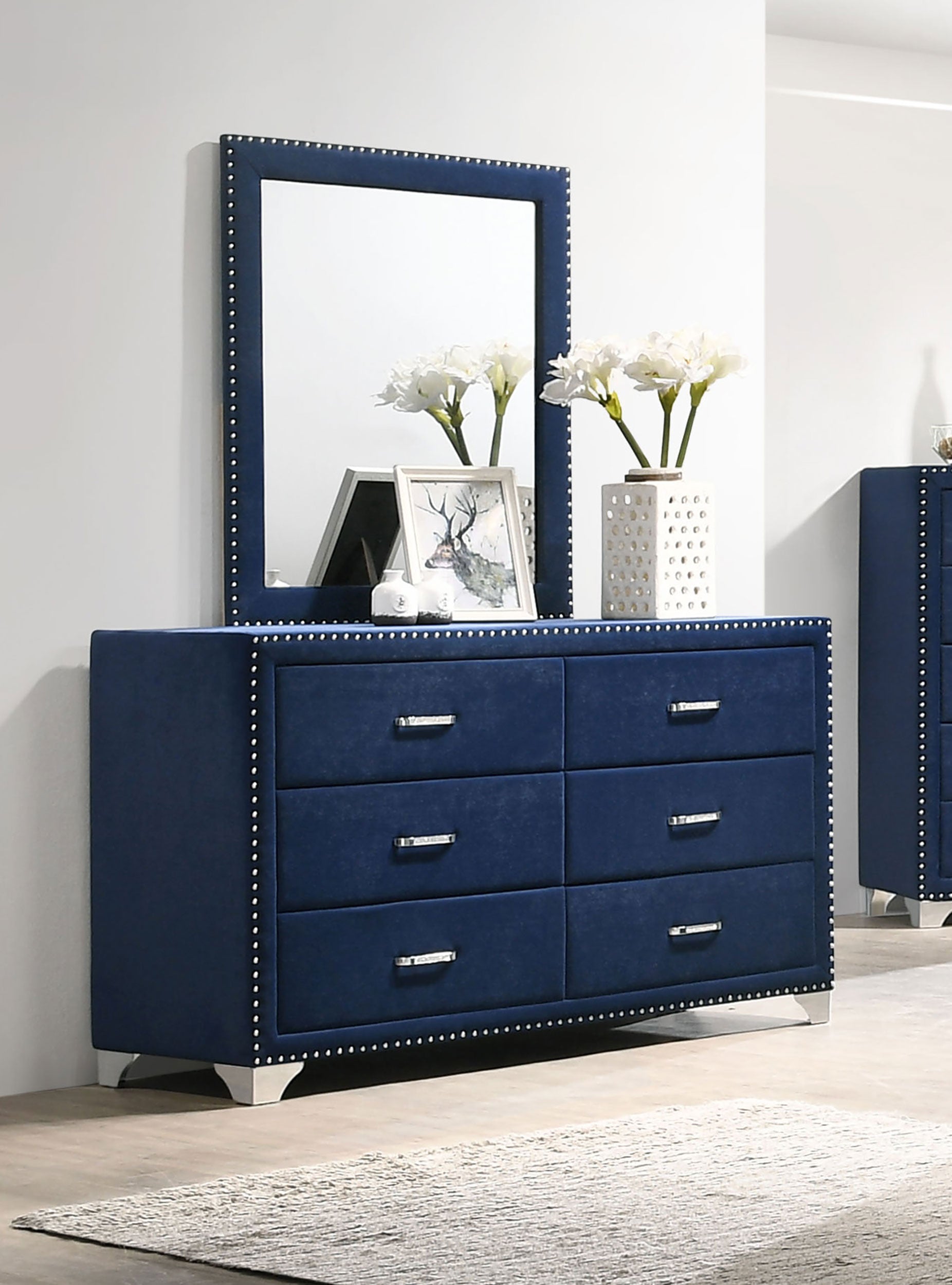 Melody 6-drawer Upholstered Dresser with Mirror Pacific Blue — view 2