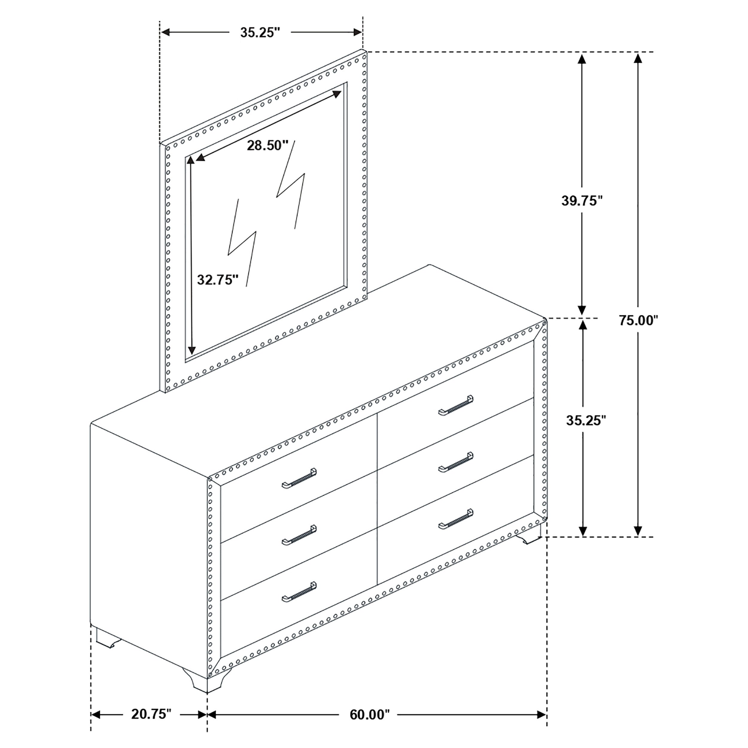 Melody 6-drawer Upholstered Dresser with Mirror Pacific Blue — view 5
