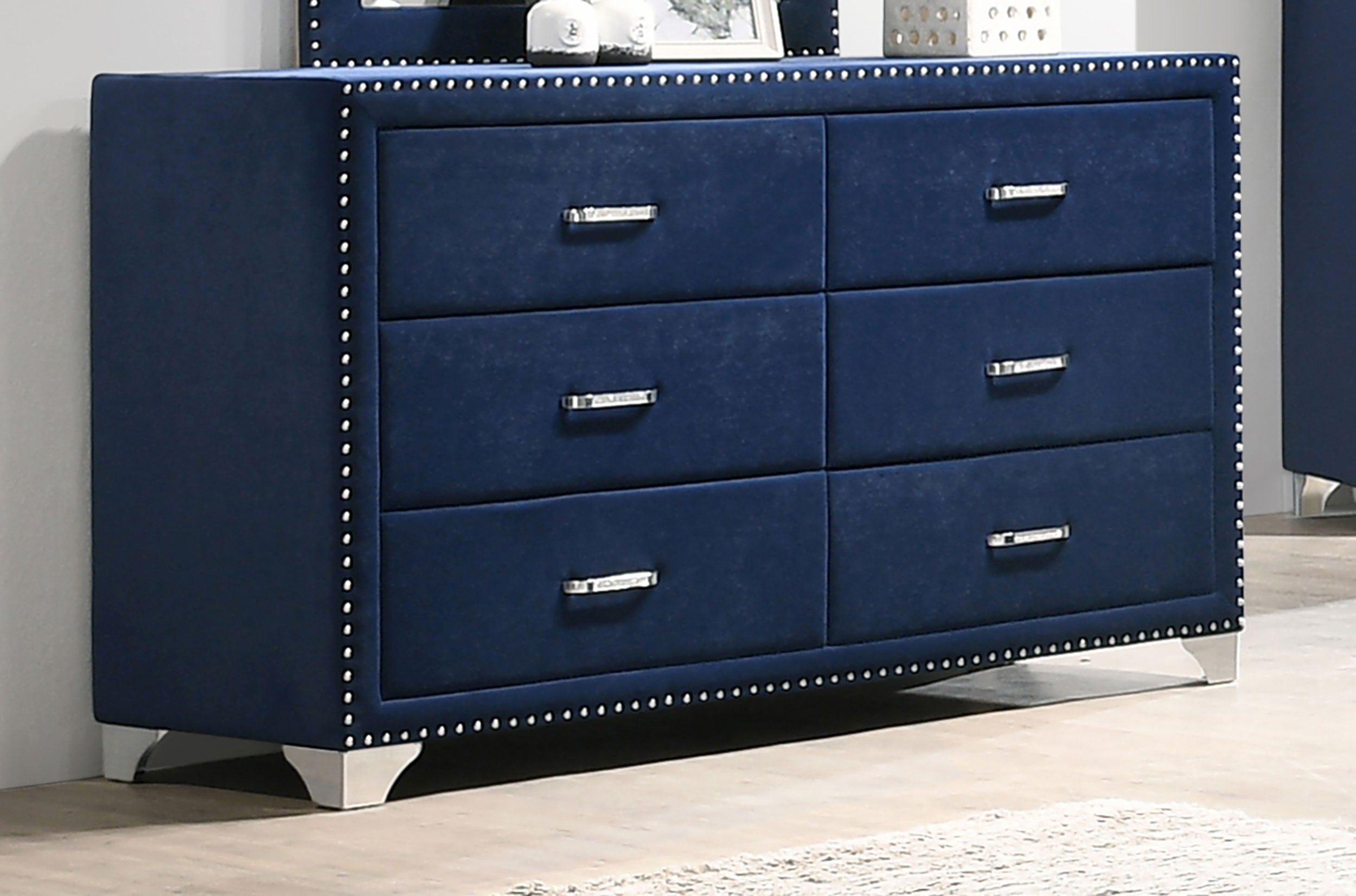 Melody 6-drawer Upholstered Dresser Pacific Blue — view 2