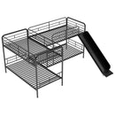 Mission Style Twin Size L-Shaped Bunk Bed With Slide And Ladder - Black