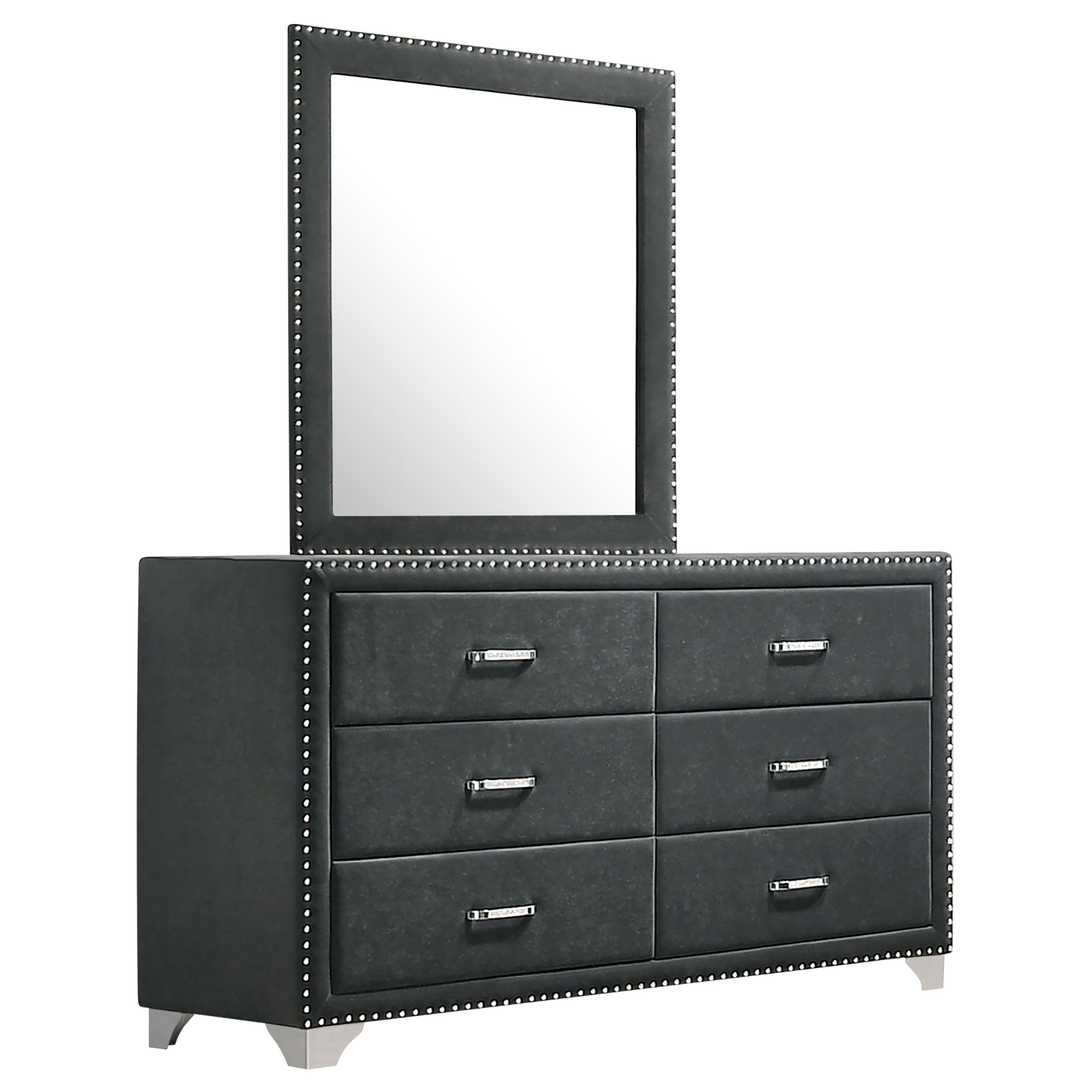 Melody 6-drawer Upholstered Dresser with Mirror Grey — view 1