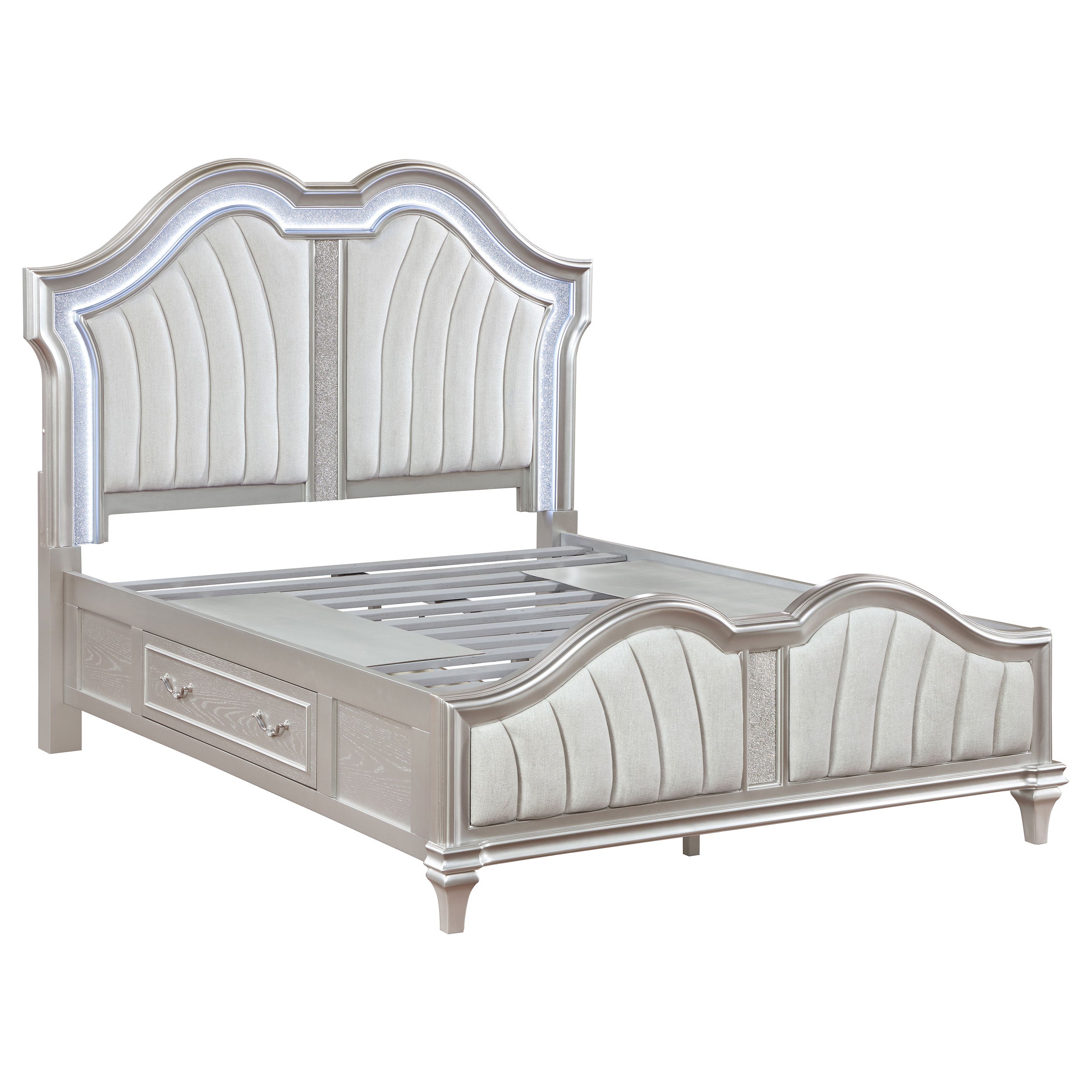 Evangeline Wood Queen LED Storage Panel Bed Silver Oak — view 1