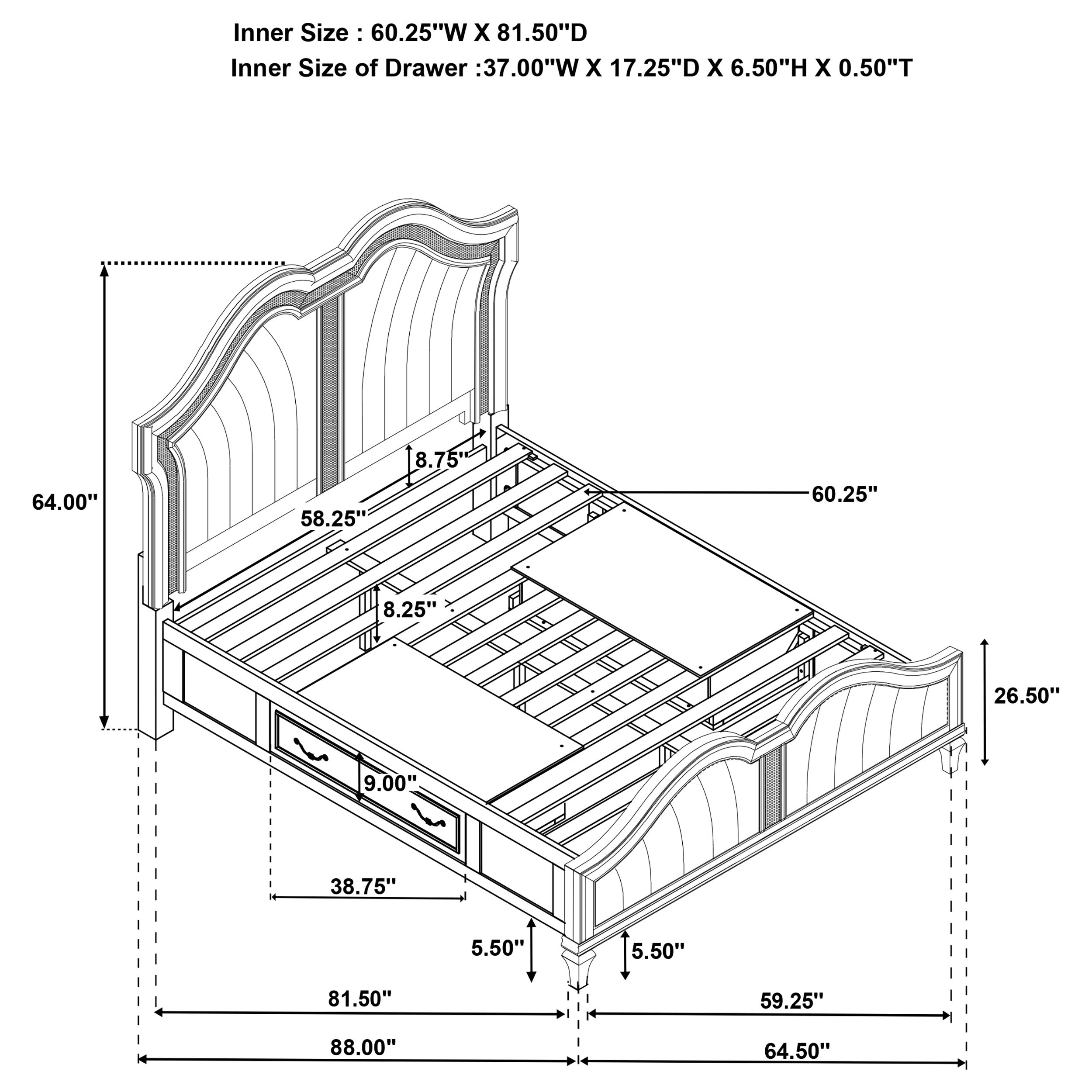 Evangeline Wood Queen LED Storage Panel Bed Silver Oak — view 10