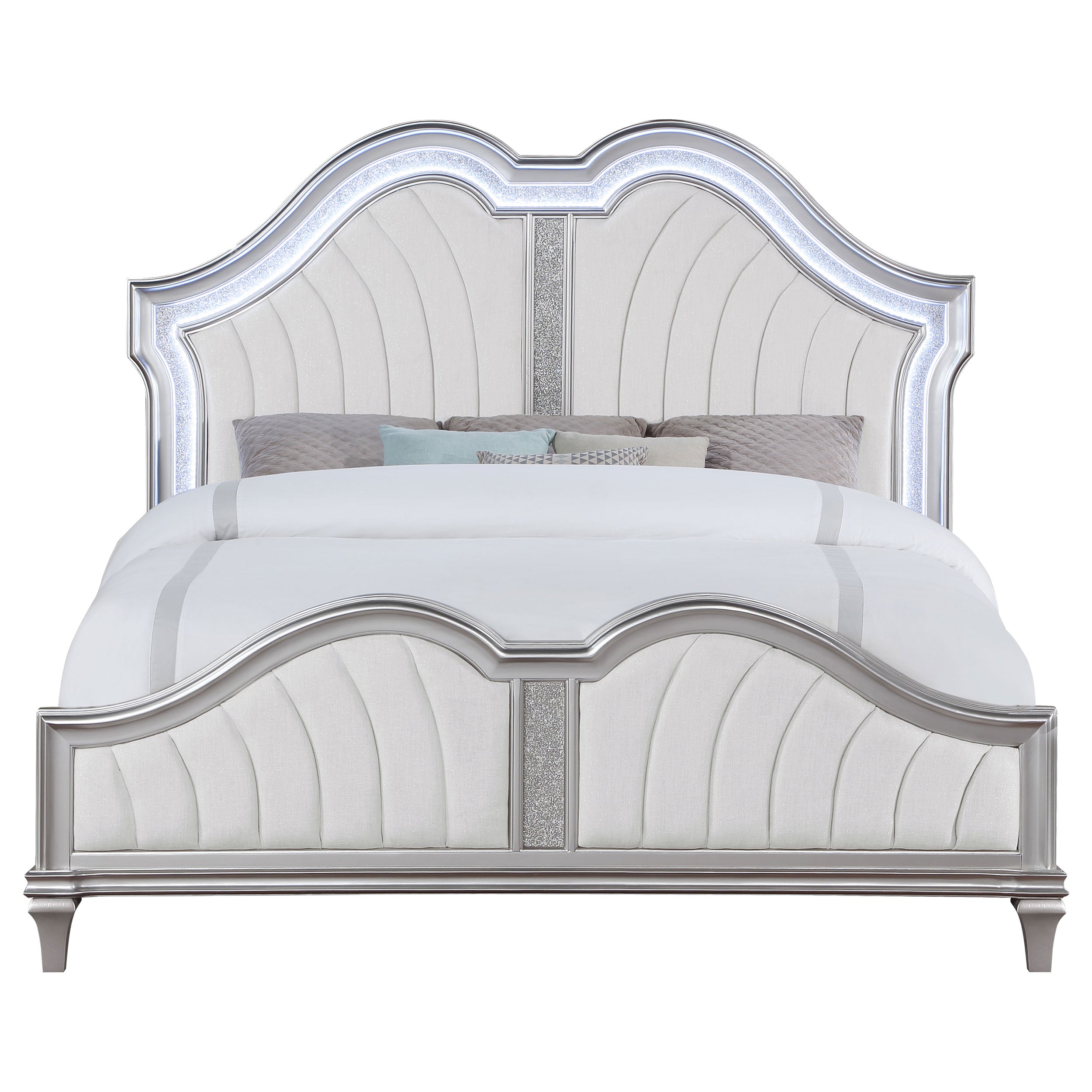 Evangeline Wood Eastern King LED Panel Bed Silver Oak — view 4