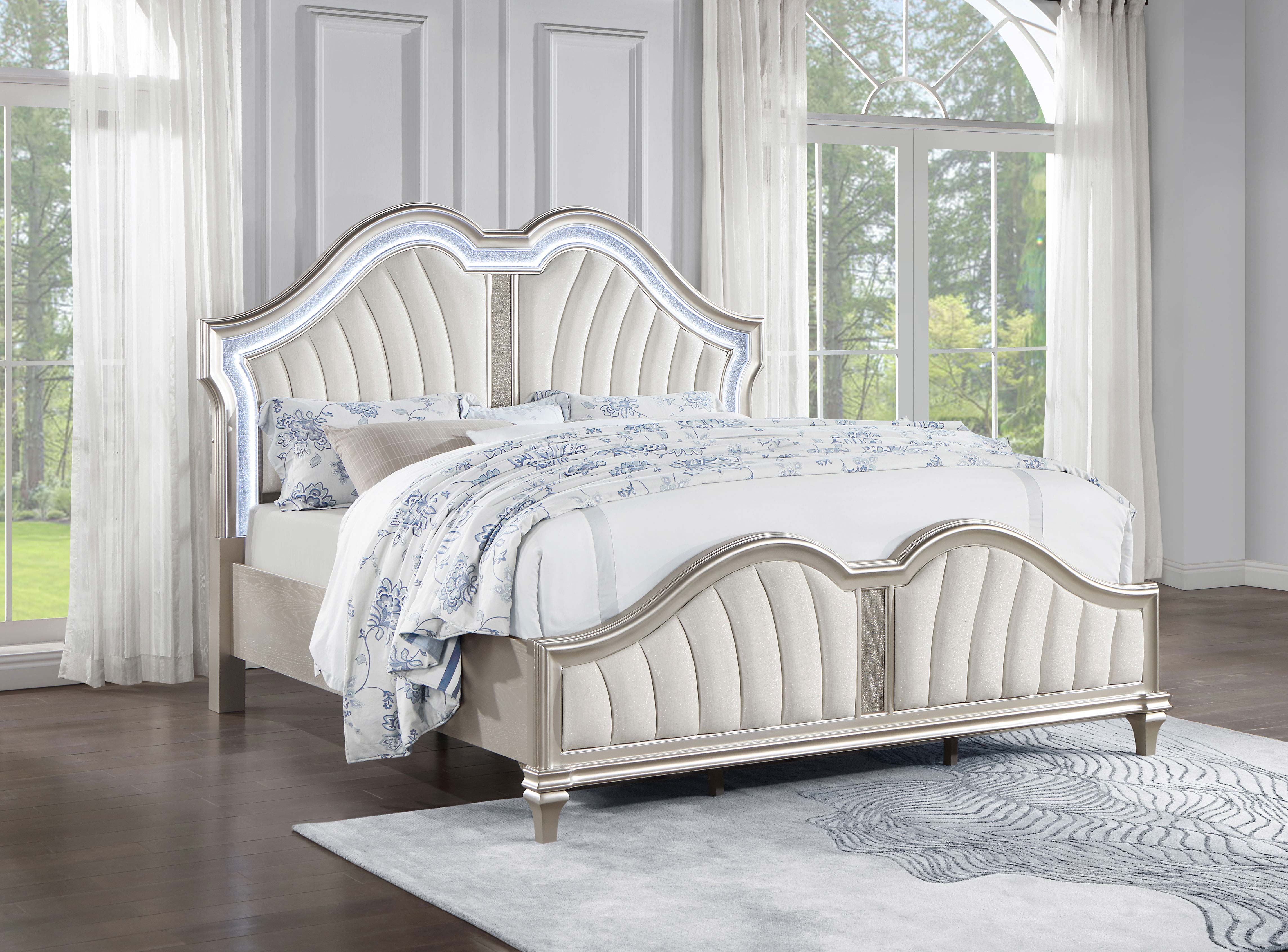 Evangeline Wood California King LED Panel Bed Silver Oak — view 2