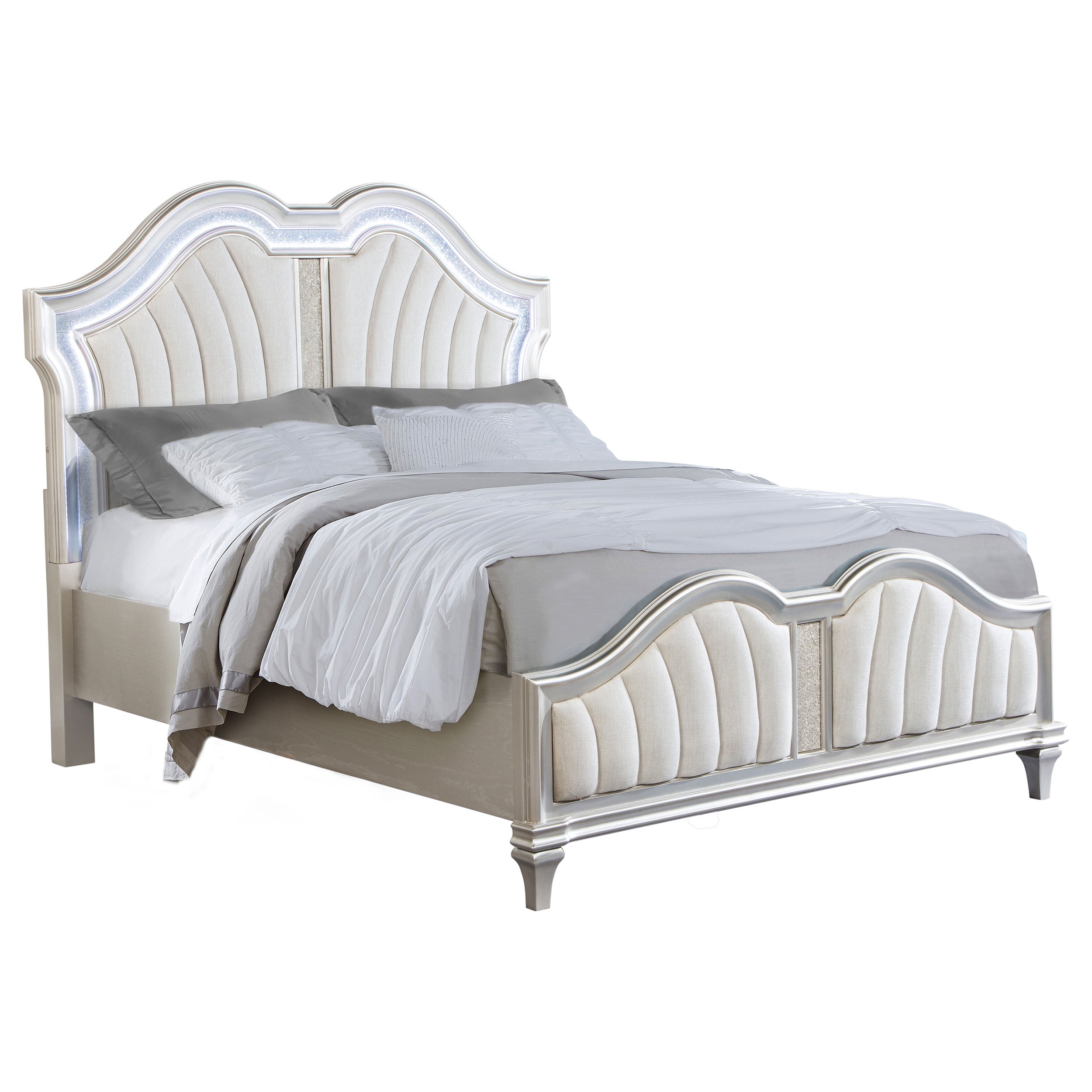 Evangeline Wood Queen LED Panel Bed Silver Oak — view 3