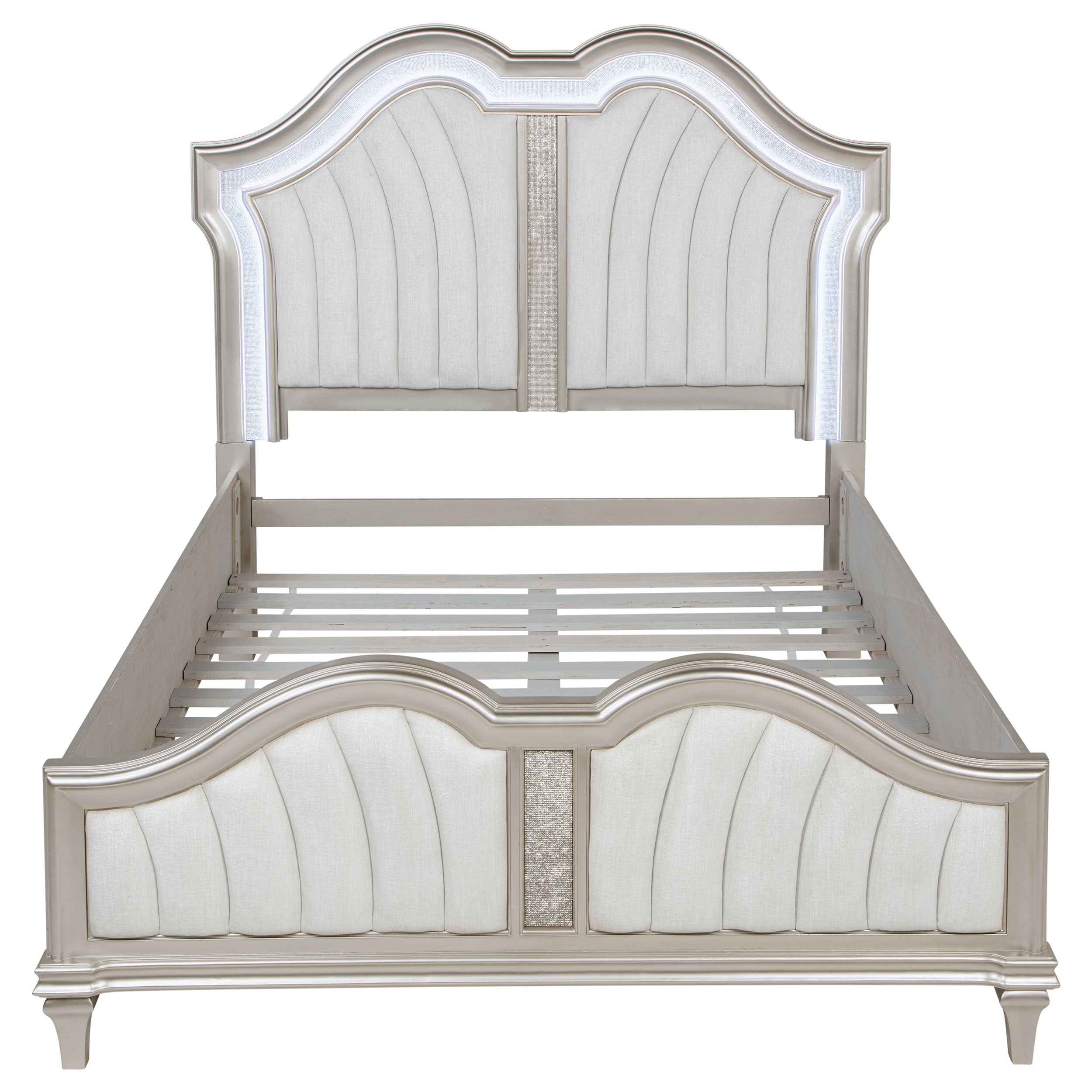 Evangeline Wood Queen LED Panel Bed Silver Oak — view 4