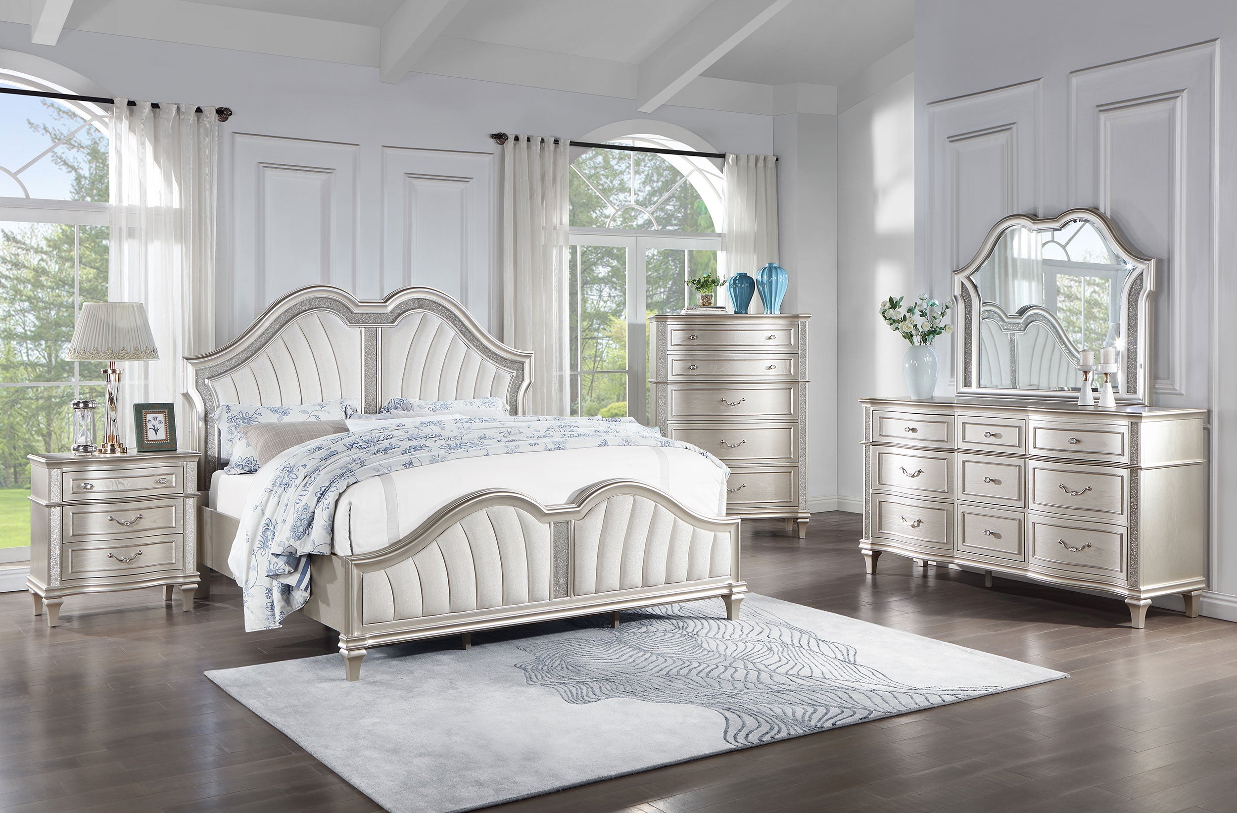 Evangeline Wood Queen LED Panel Bed Silver Oak — view 11
