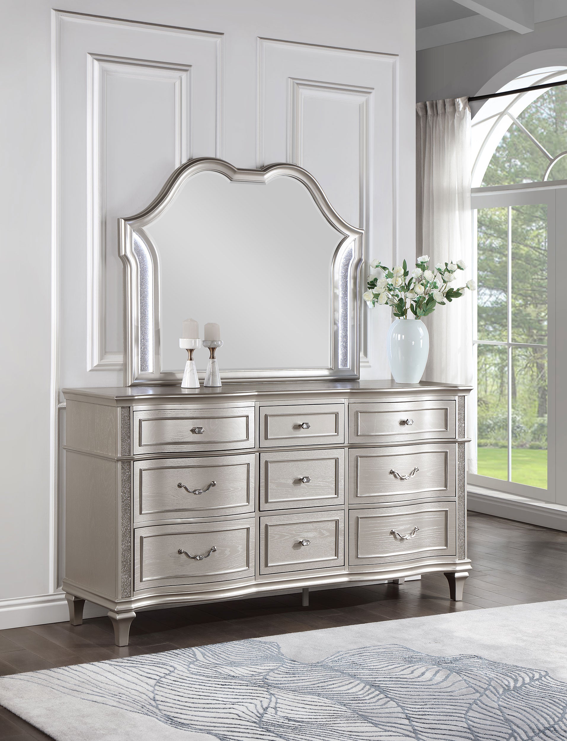 Evangeline 9-drawer Dresser with Mirror Silver Oak — view 2