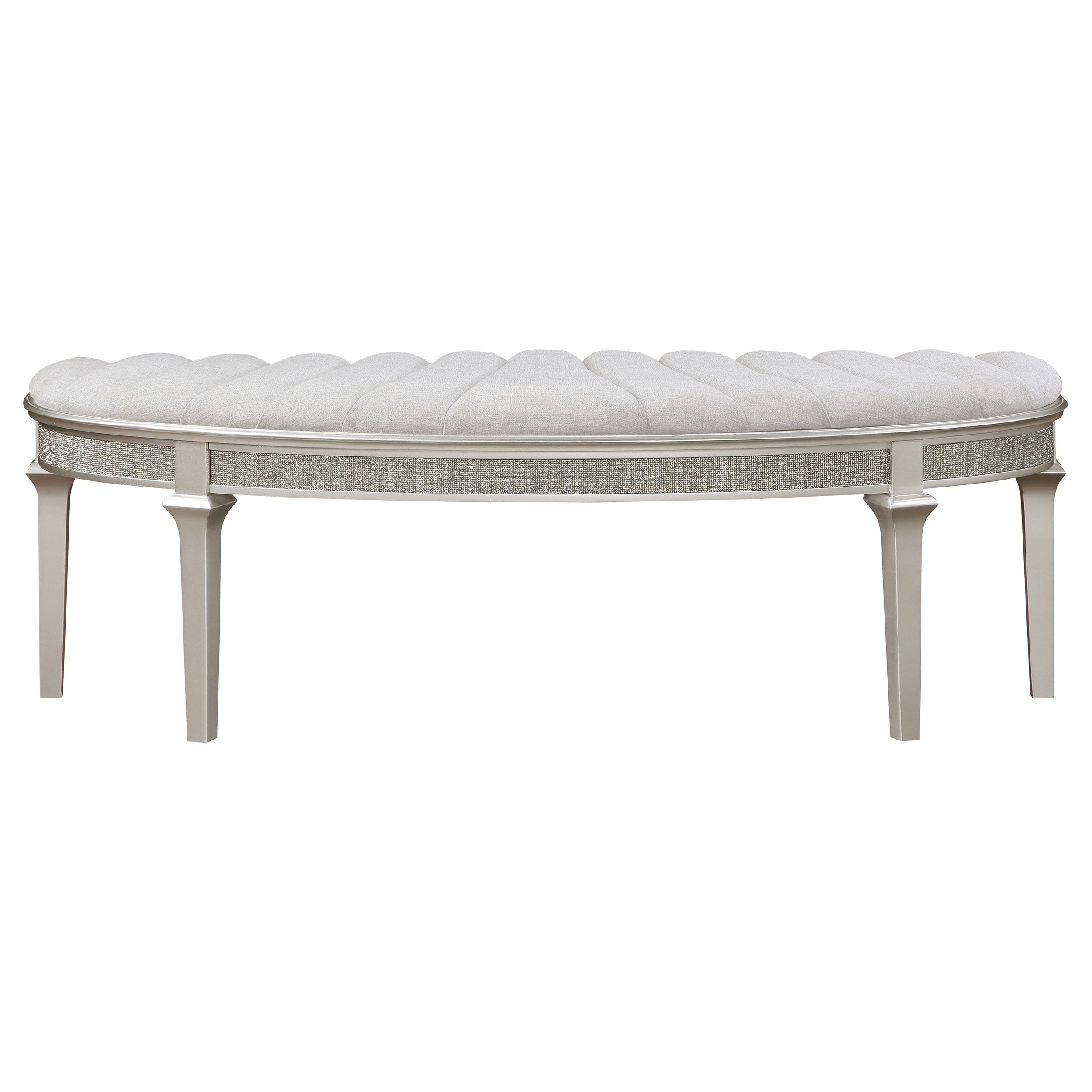 Evangeline Curved Fabric Upholstered Bench Silver Oak — view 3