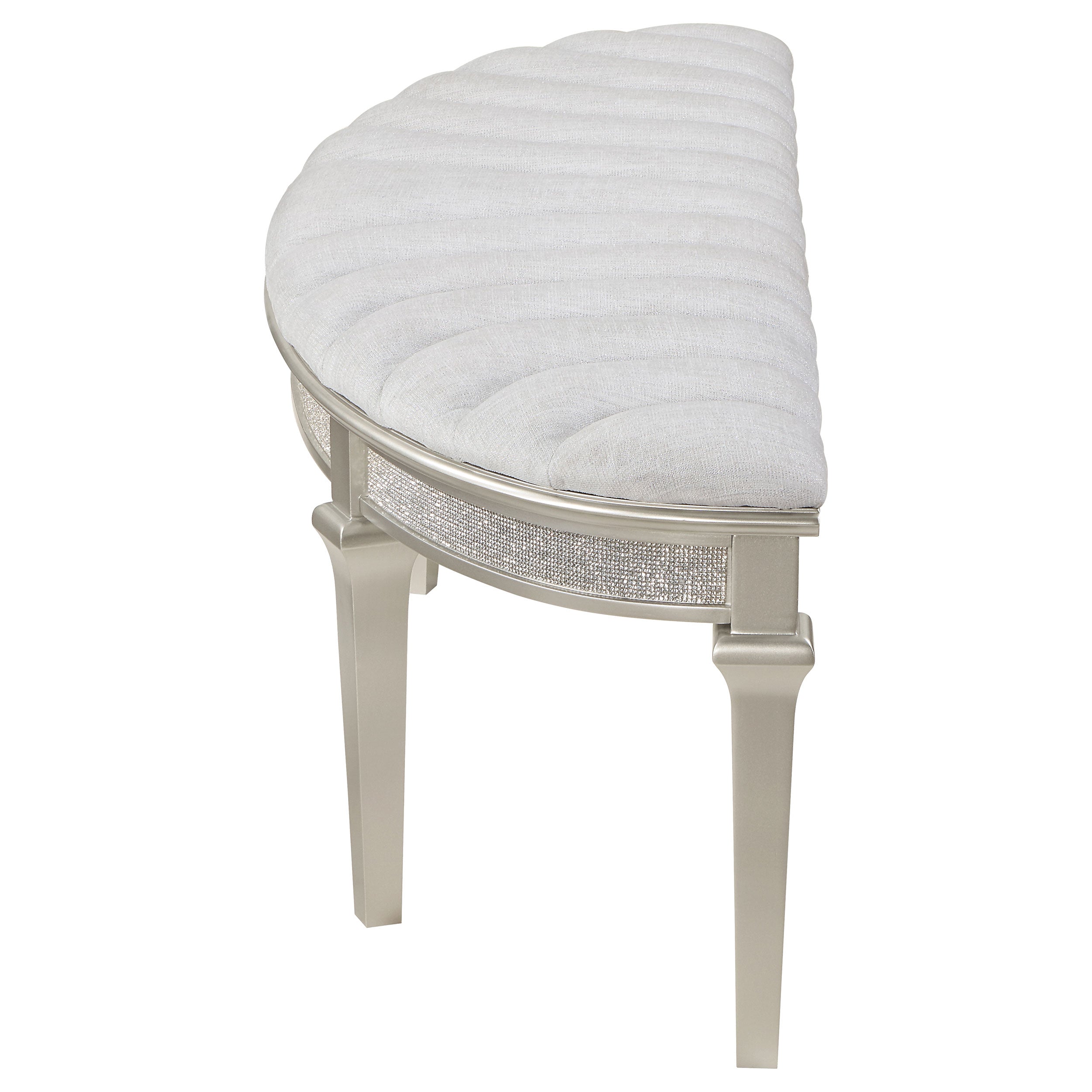 Evangeline Curved Fabric Upholstered Bench Silver Oak — view 5