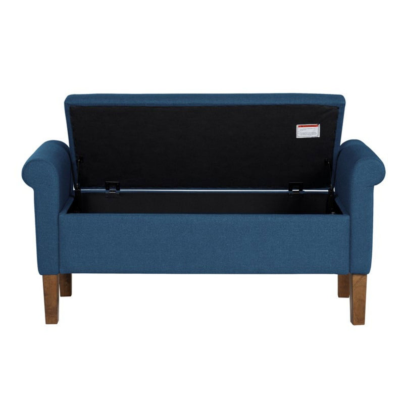 Upholstered Storage Bench With Rolled Armrests