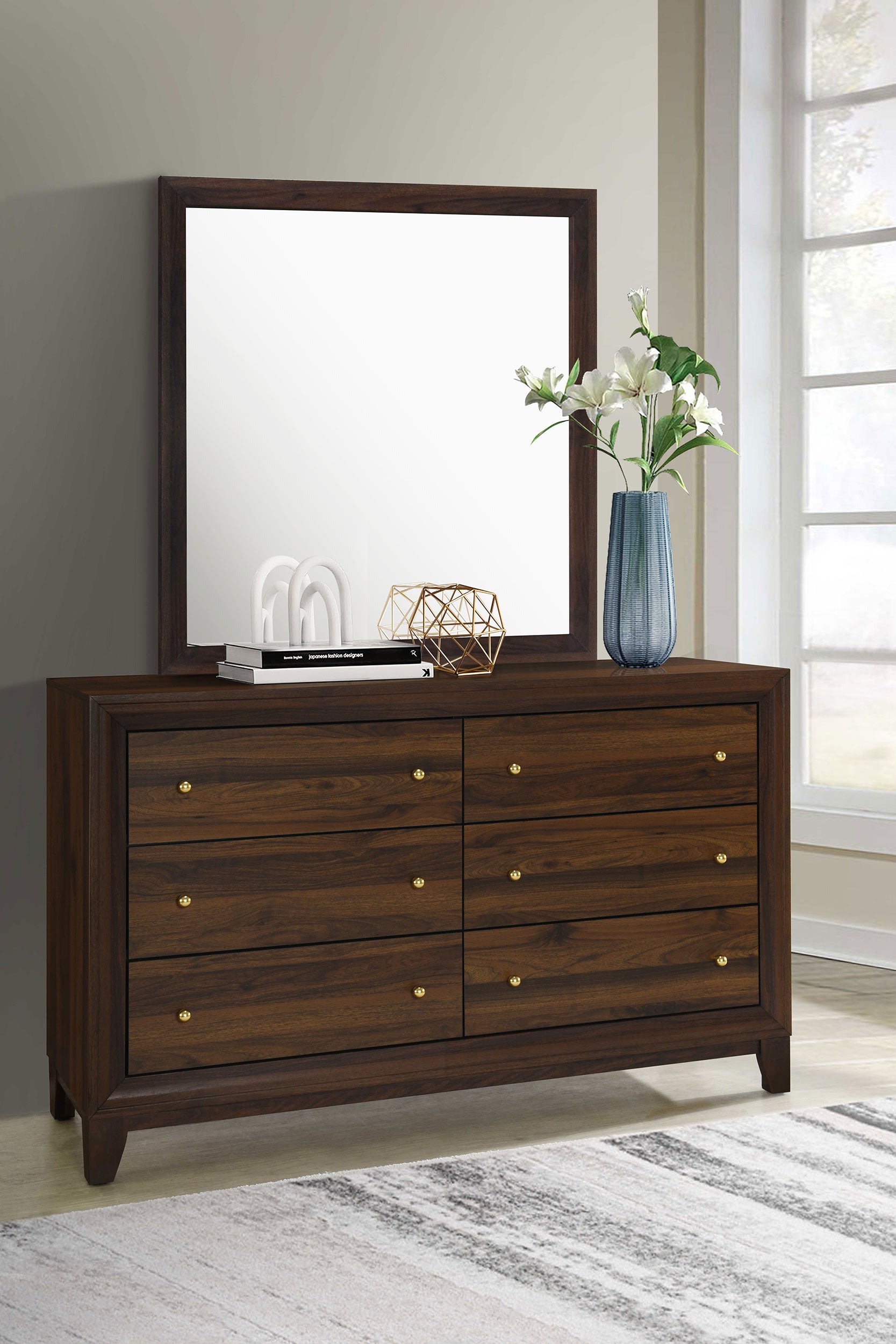 Welsley 6-drawer Dresser and Mirror Walnut — view 2