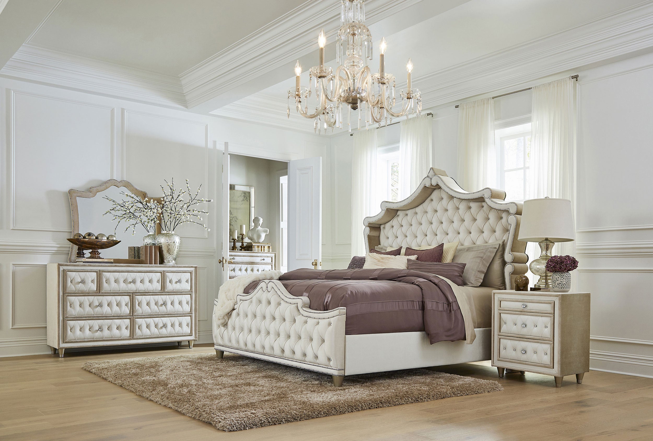 Antonella Upholstered California King Panel Bed Ivory — view 5