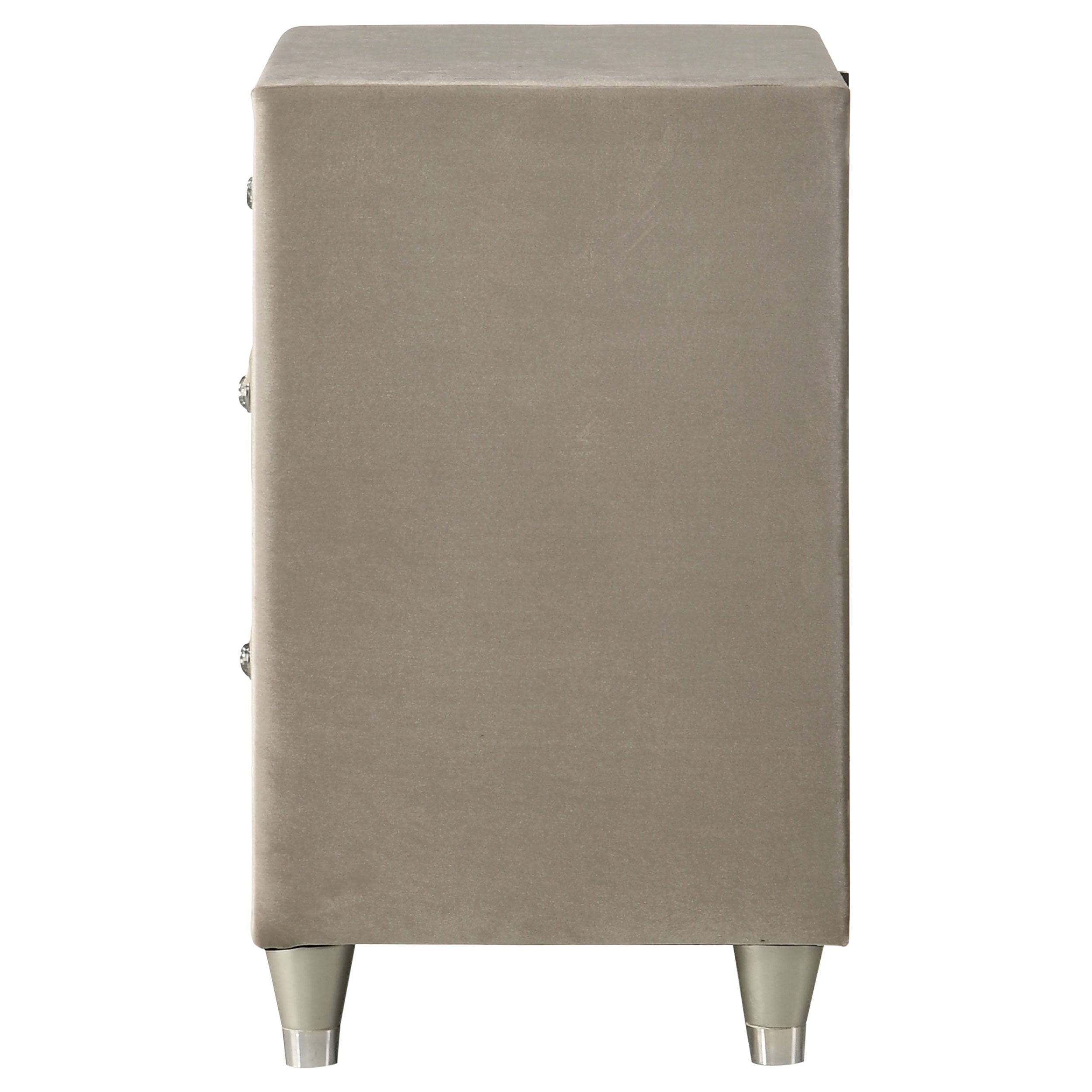 Antonella Upholstered 3-drawer Nightstand Ivory and Camel — view 5
