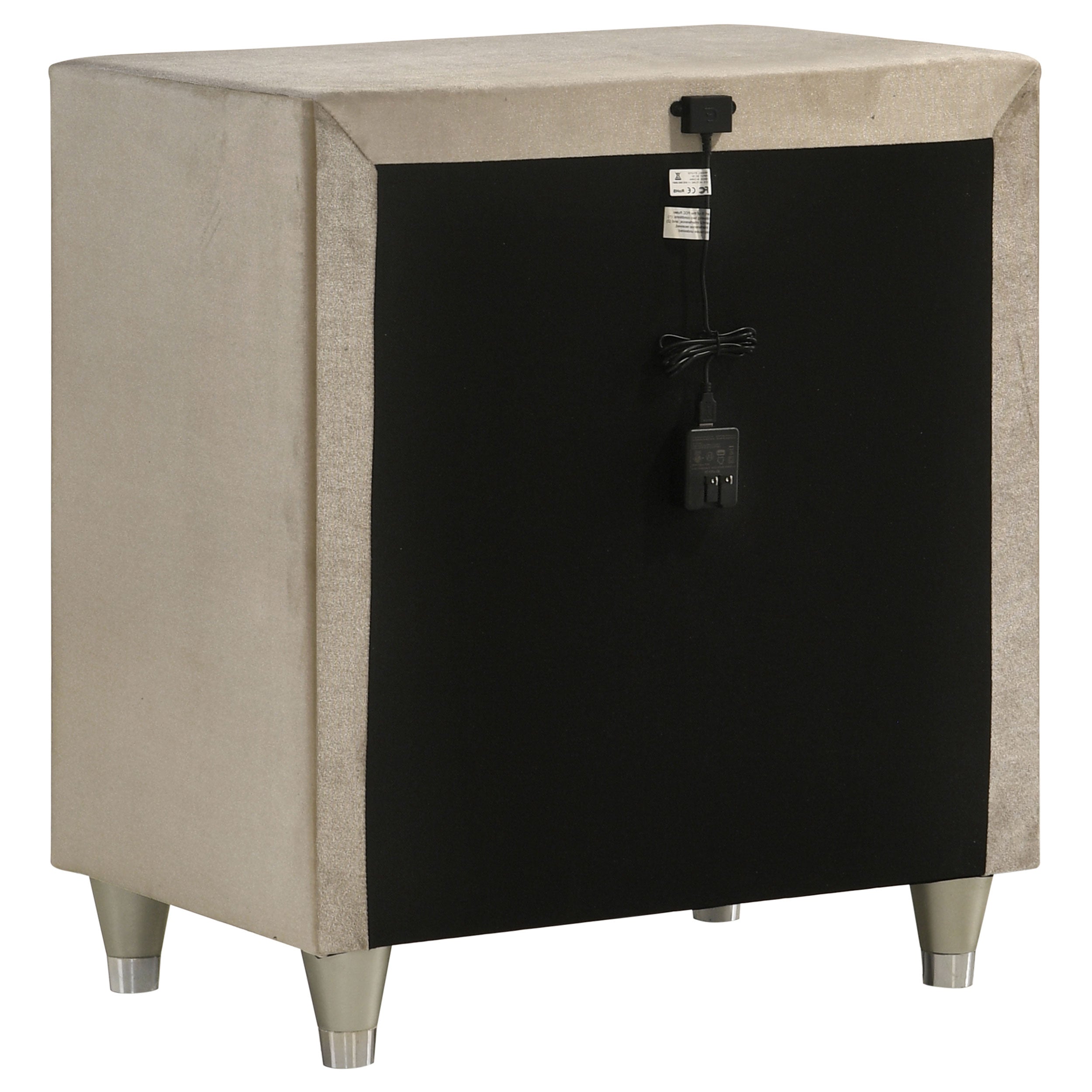 Antonella Upholstered 3-drawer Nightstand Ivory and Camel — view 6