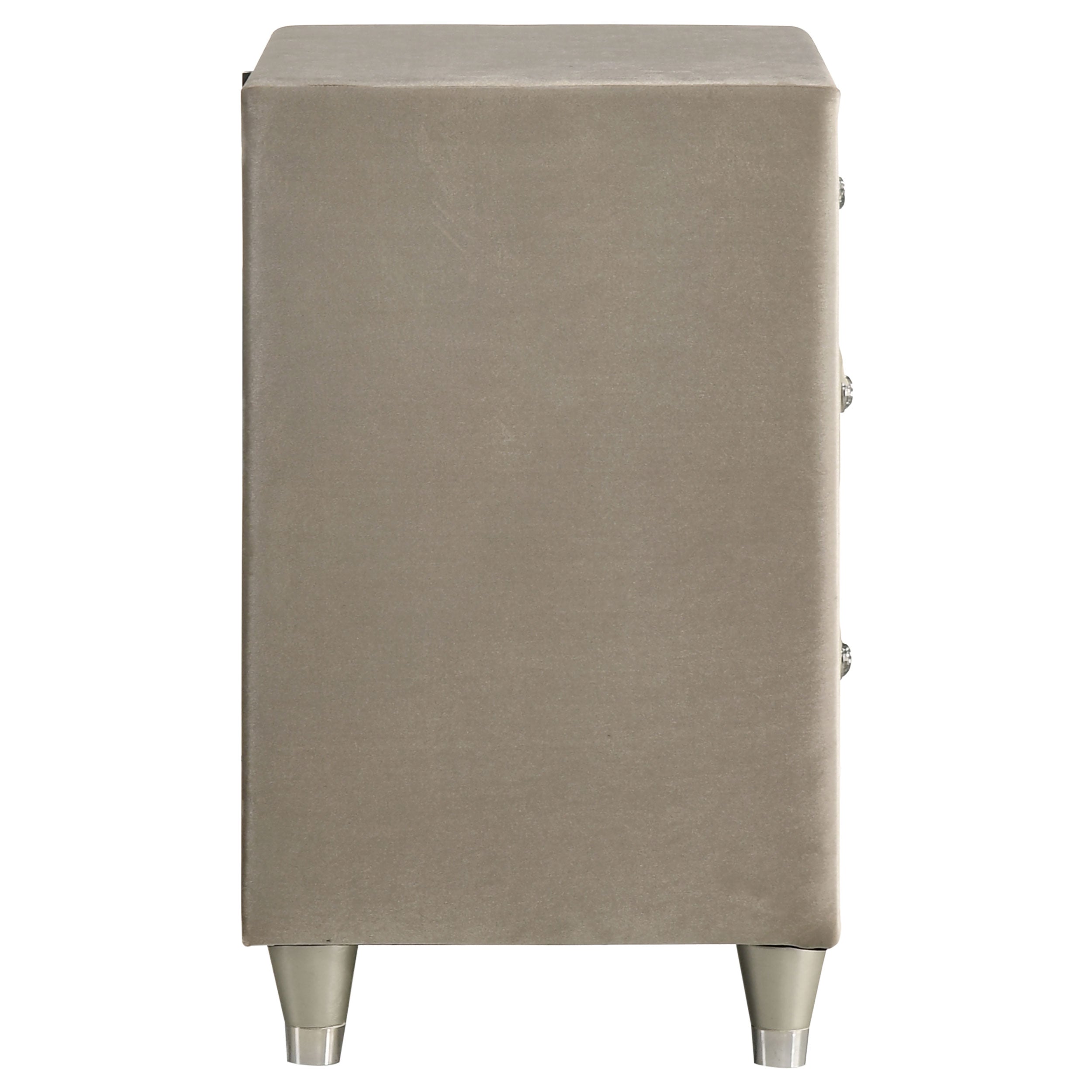 Antonella Upholstered 3-drawer Nightstand Ivory and Camel — view 9