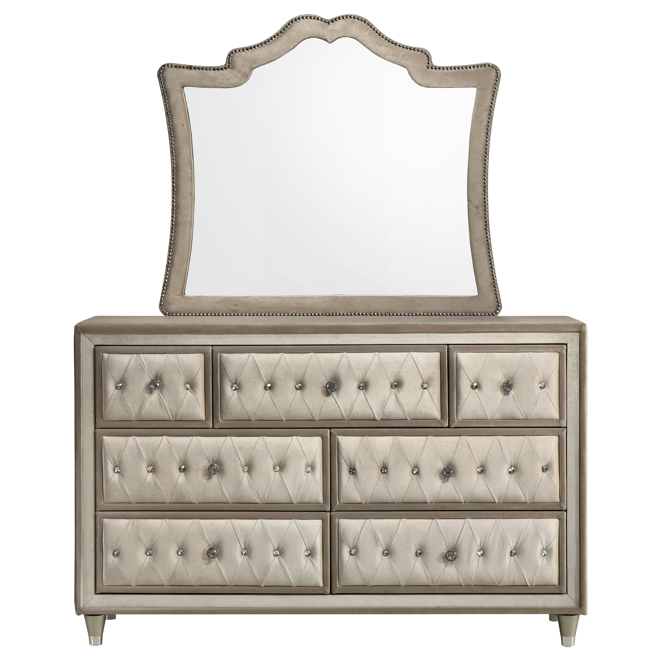 Antonella 7-drawer Upholstered Dresser with Mirror Ivory — view 3