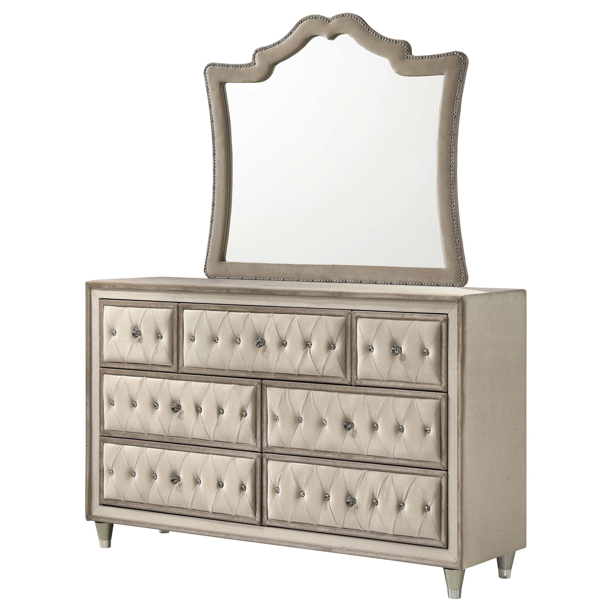 Antonella 7-drawer Upholstered Dresser with Mirror Ivory — view 4