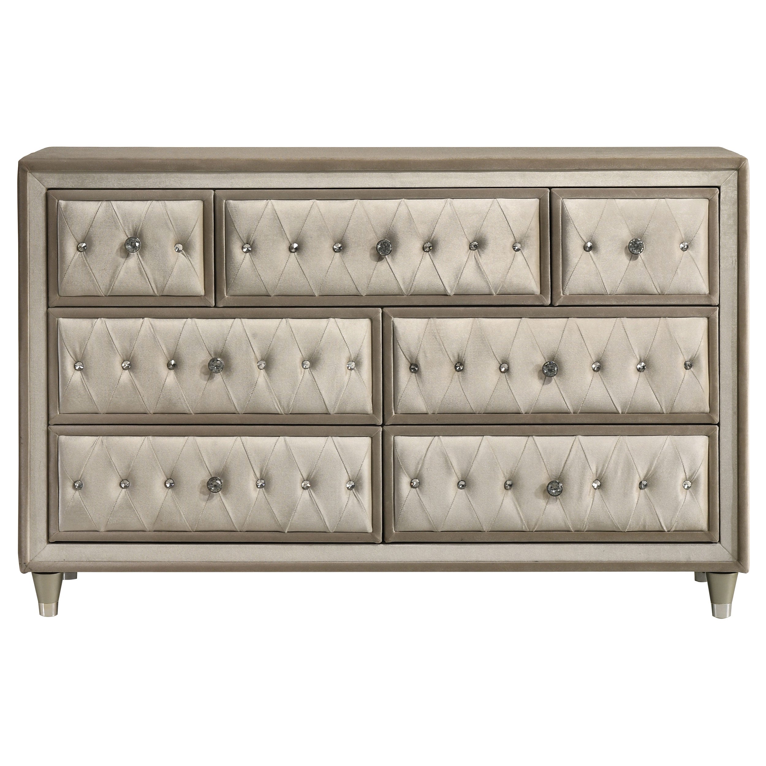 Antonella 7-drawer Upholstered Dresser Ivory and Camel — view 3