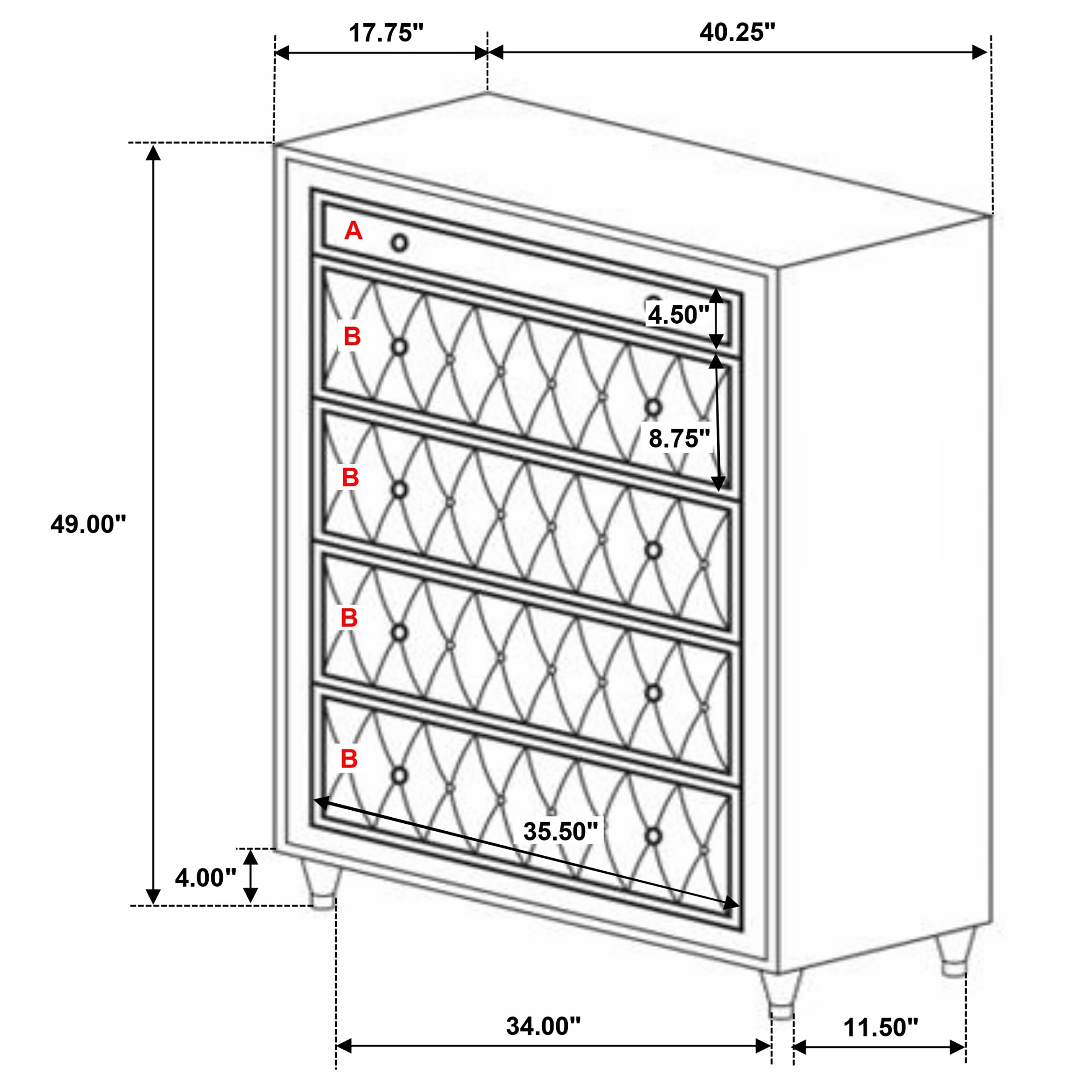 Antonella 5-drawer Bedroom Chest Ivory and Camel — view 15