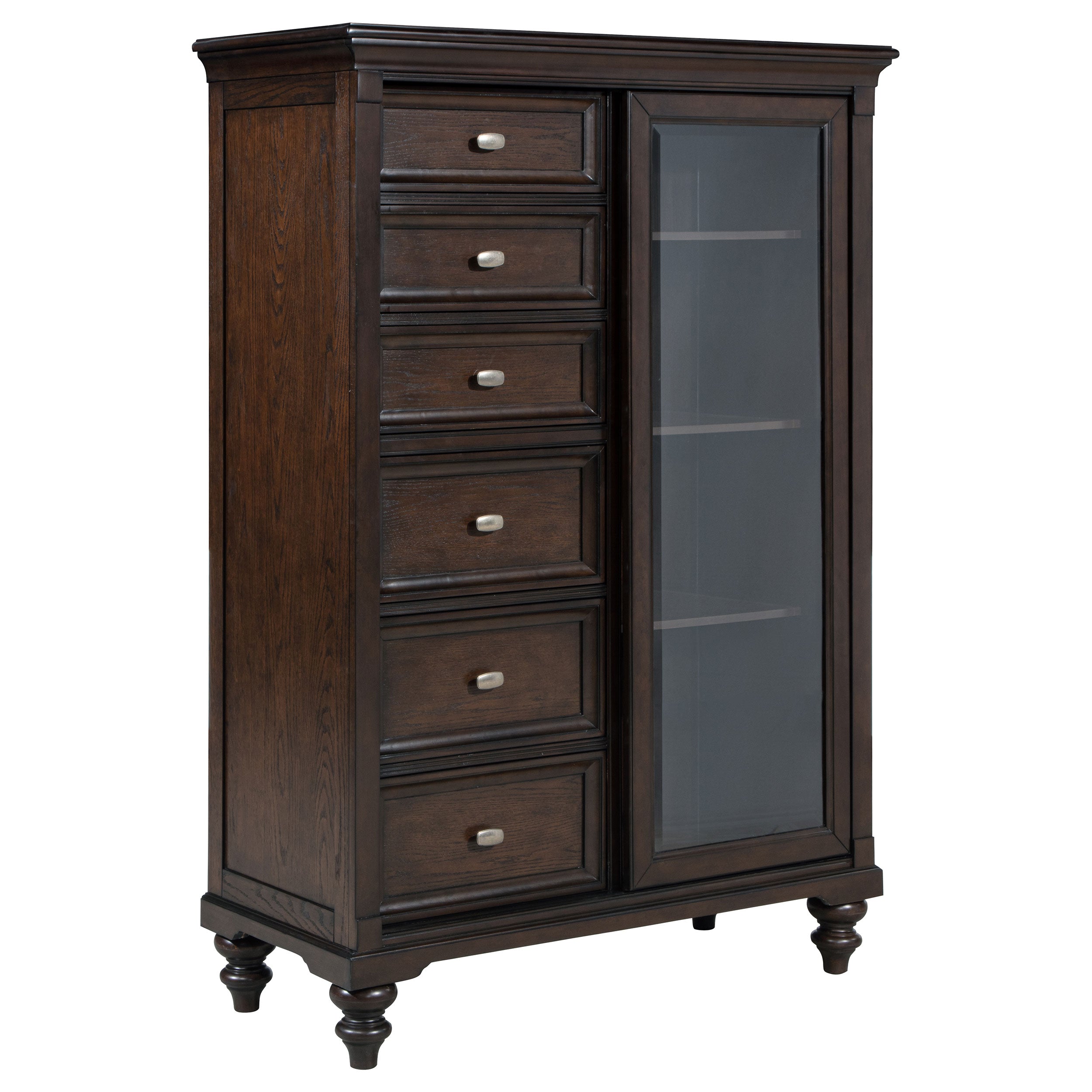 Andover 6-drawer Tempered Glass Door Chest Dark Oak — view 1