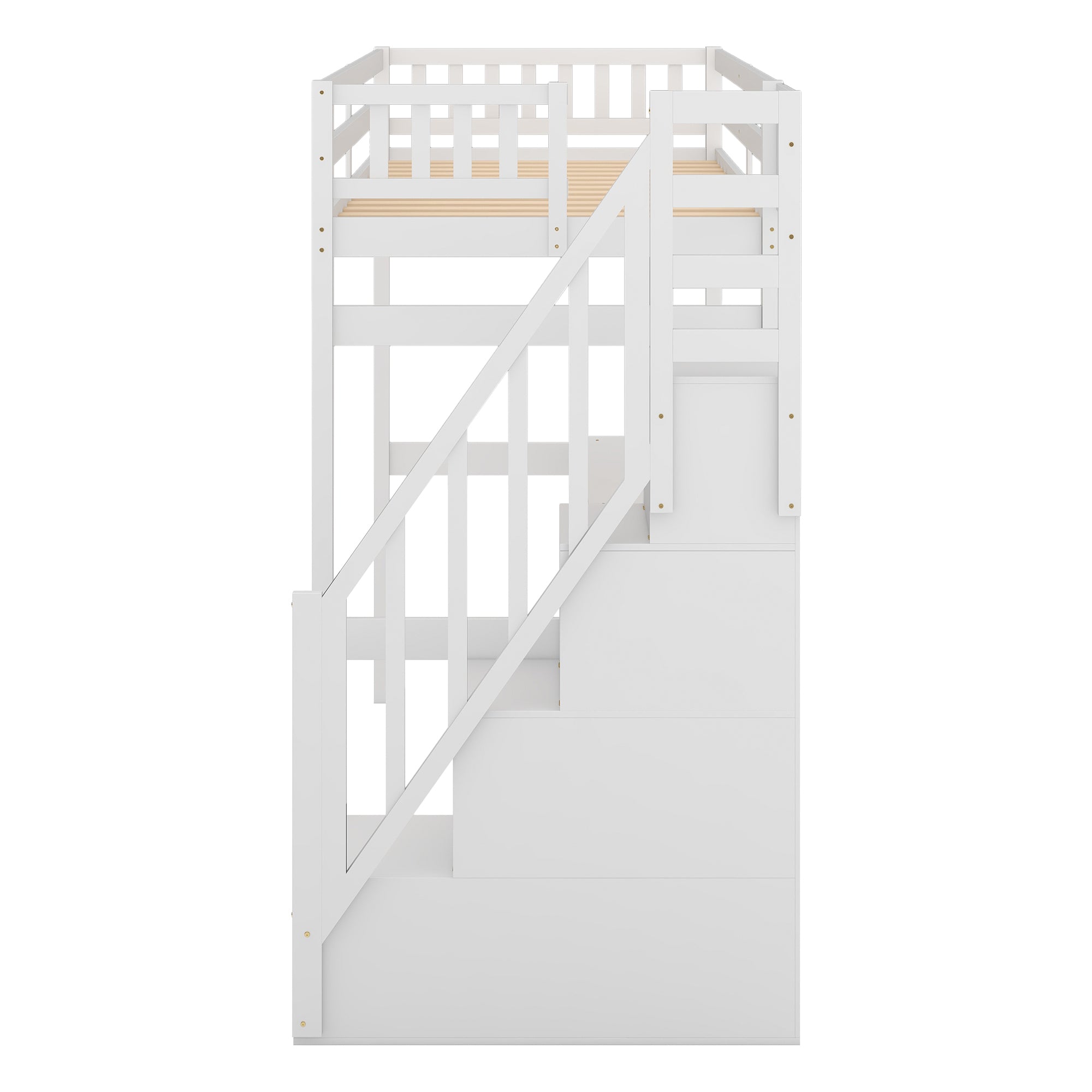 Twin Size Loft Bed with Storage Staircase and Built-in Desk, White (Old SKU:GX000903AAK)