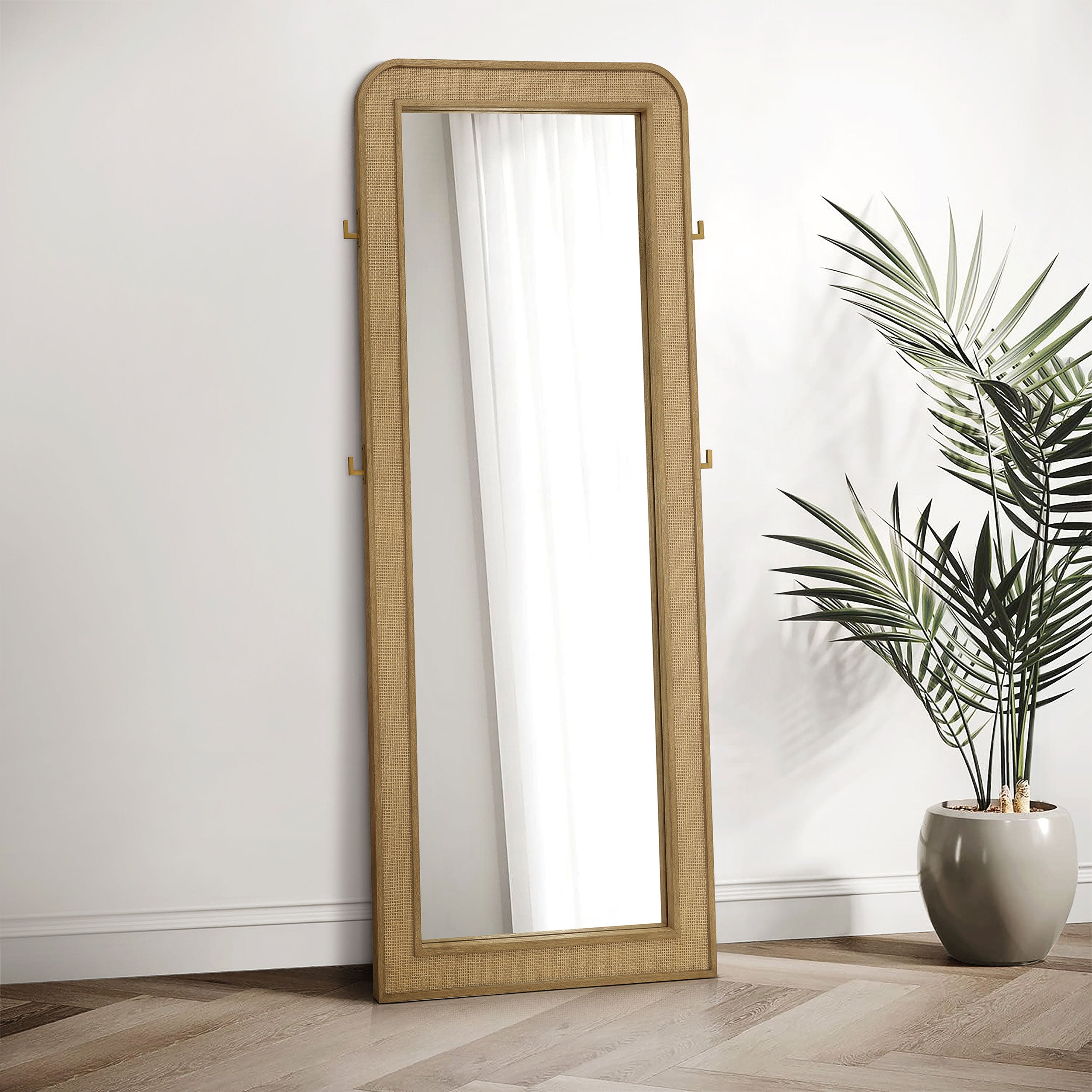 Arini Cane Weave Full Length Standing Floor Mirror Sand Wash — view 2