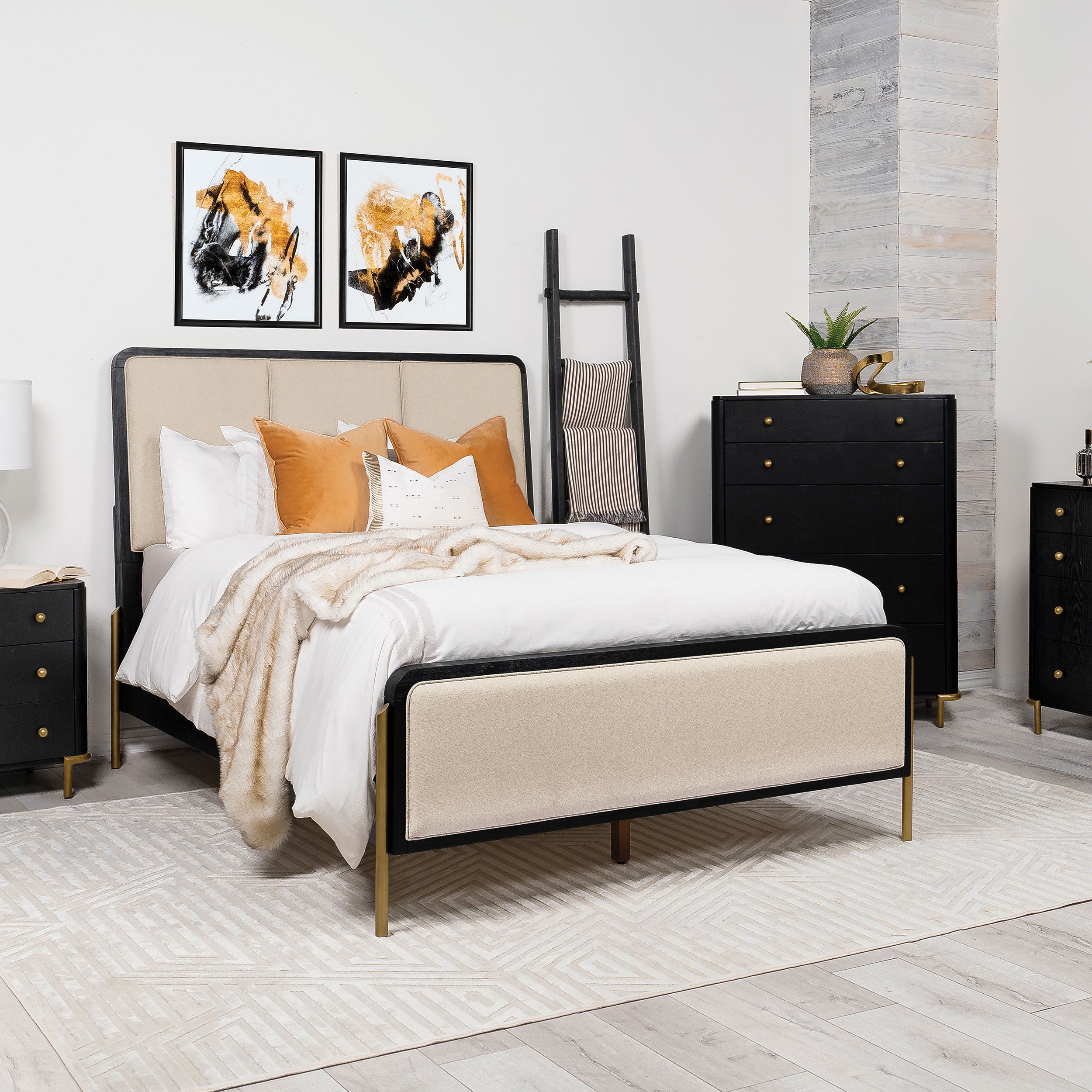 Arini 56-inch California King Panel Bed Cream and Black — view 2